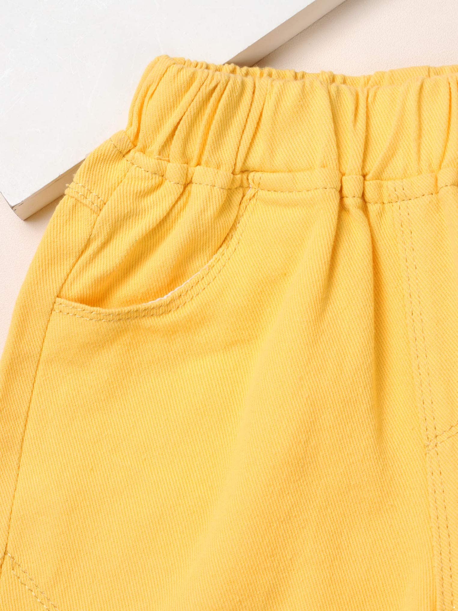 Girls High Waist Denim Shorts with Pockets - Stretchy Elastic Waistband Summer Casual Shorts for Kids & Youth - Perfect for Playdates, Beach Outings and Everyday Wear