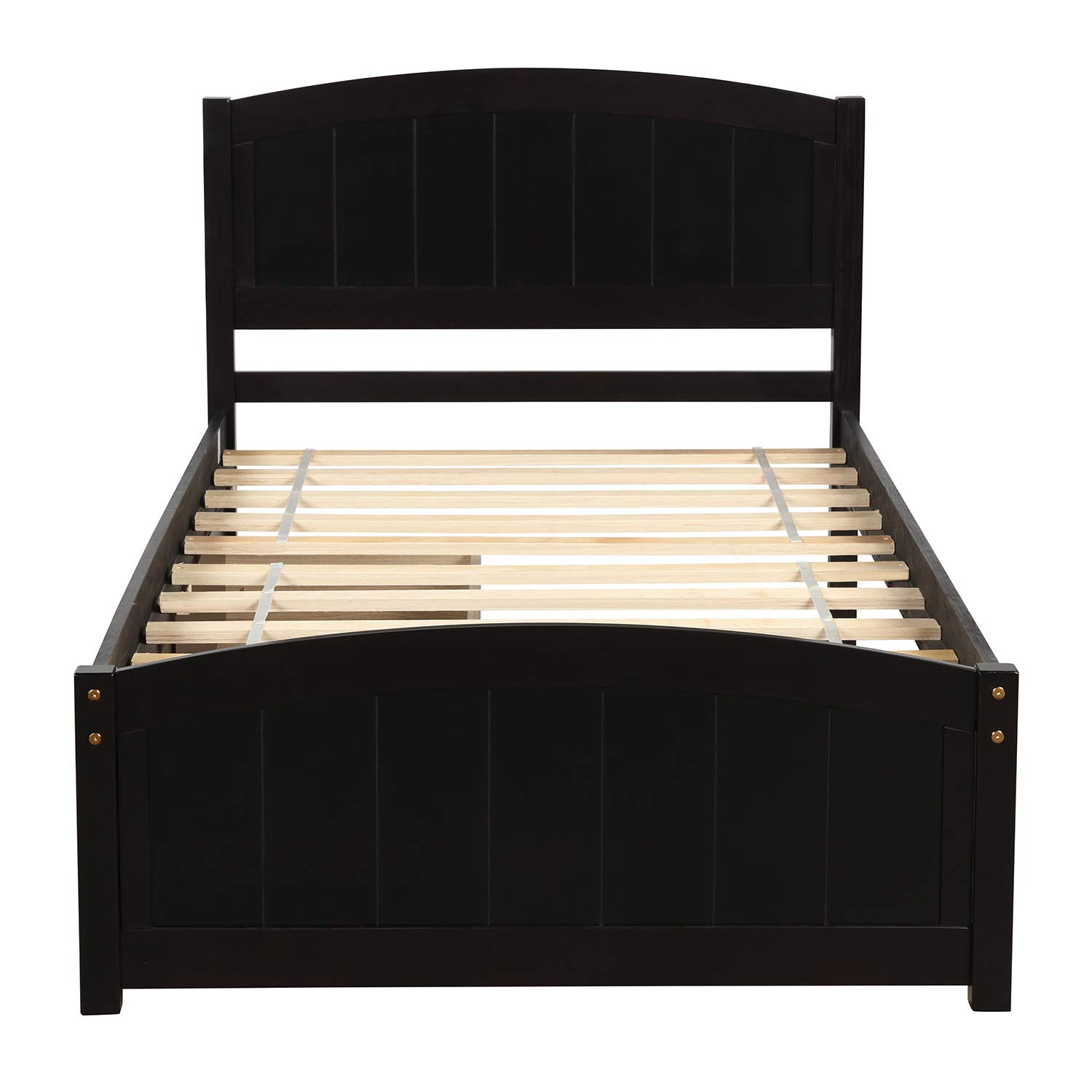 Harper & Bright Designs Twin Bed Frame - Solid Wood Platform Bed with 2 Storage Drawers, Headboard & Footboard, Wood Slat Support - Espresso Finish - Perfect for Kids Rooms, Guest Bedrooms & Small Spaces