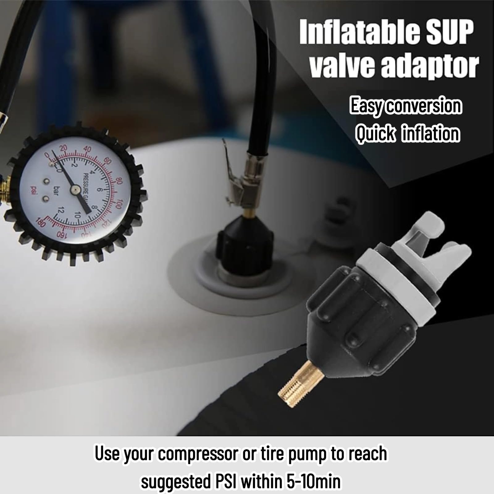 Inflatable Paddle Board Air Nozzle - Rubber Rowing Boat Air Valve & Car Pump Adapter - Universal Inflatable Pump Accessory for SUP, Kayak, Pool Floats & Water Sports Gear