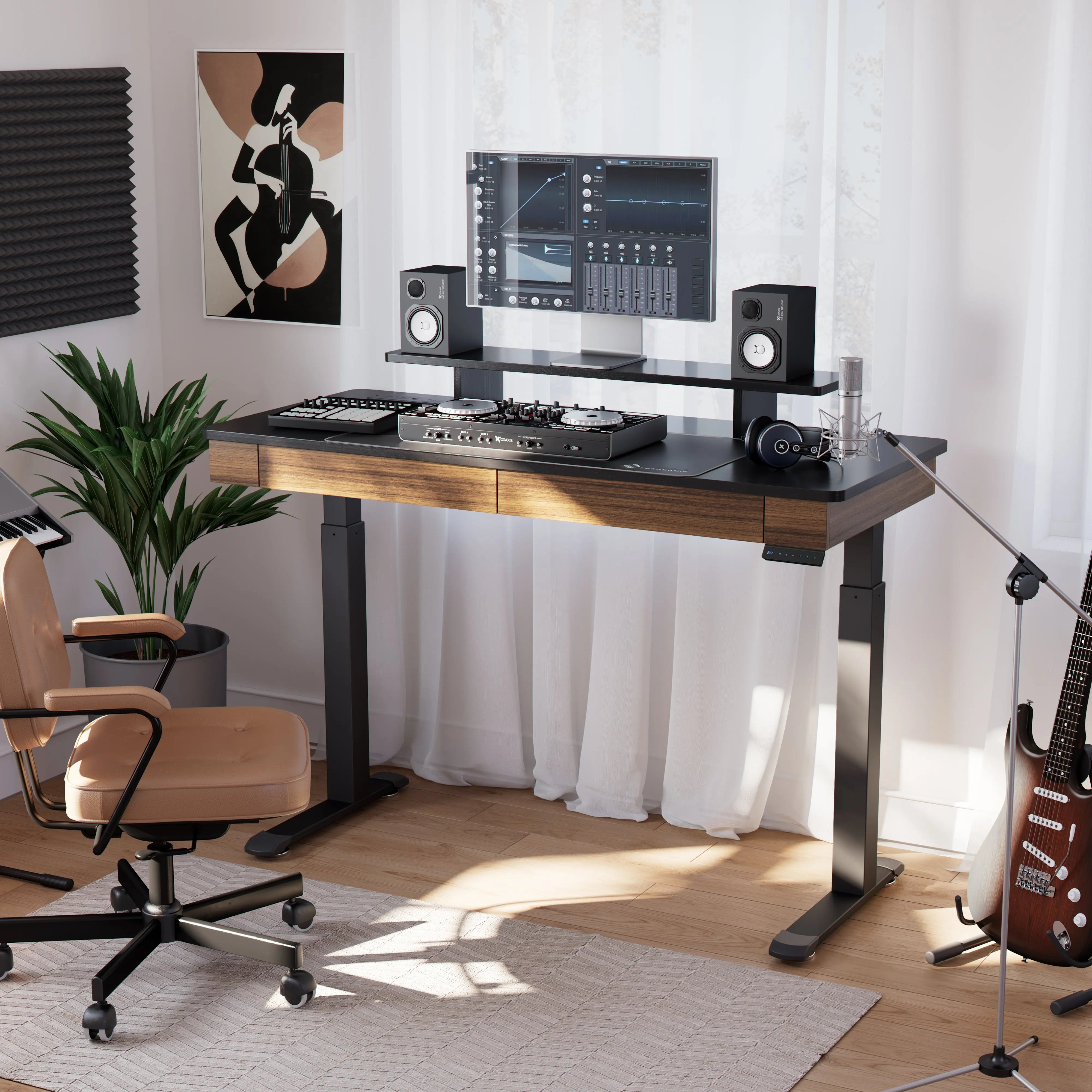 Adjustable Height Standing Desk with Wooden Drawers - 47