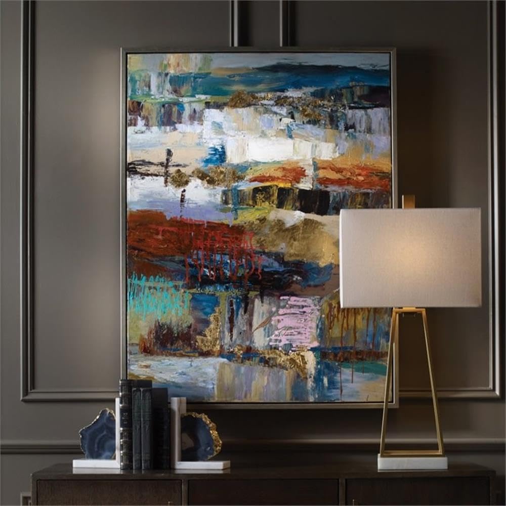 BOWERY HILL Contemporary Abstract Hand Painted Canvas Wall Art - Modern Home Decor for Living Room, Bedroom & Office