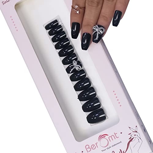 Beromt False Nails with Bow Charm - Artificial Nail Extensions | Ready to Apply & Easy to Use | Quick Peel Off Removal - BFNC13BC | Perfect for Parties, Weddings & Special Occasions