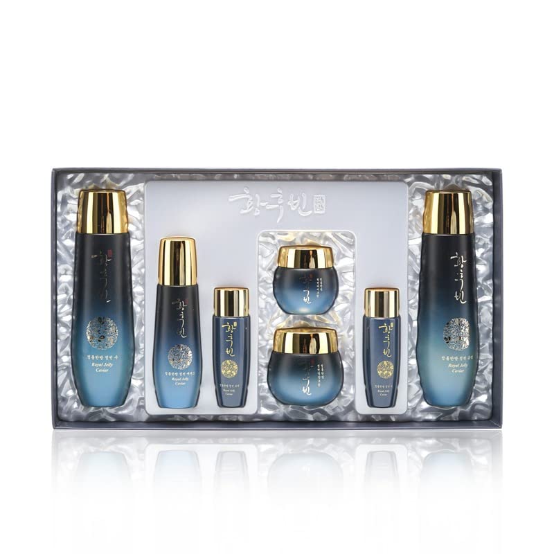 Royal Jelly & Caviar Anti-Aging Skincare Set with Toner, Emulsion, Essence, Eye Cream & Face Cream | Natural Korean Skincare for Sensitive Skin | Deep Hydration & Skin Regeneration | Perfect for Night Routine & Daily Moisturizing (1587g)