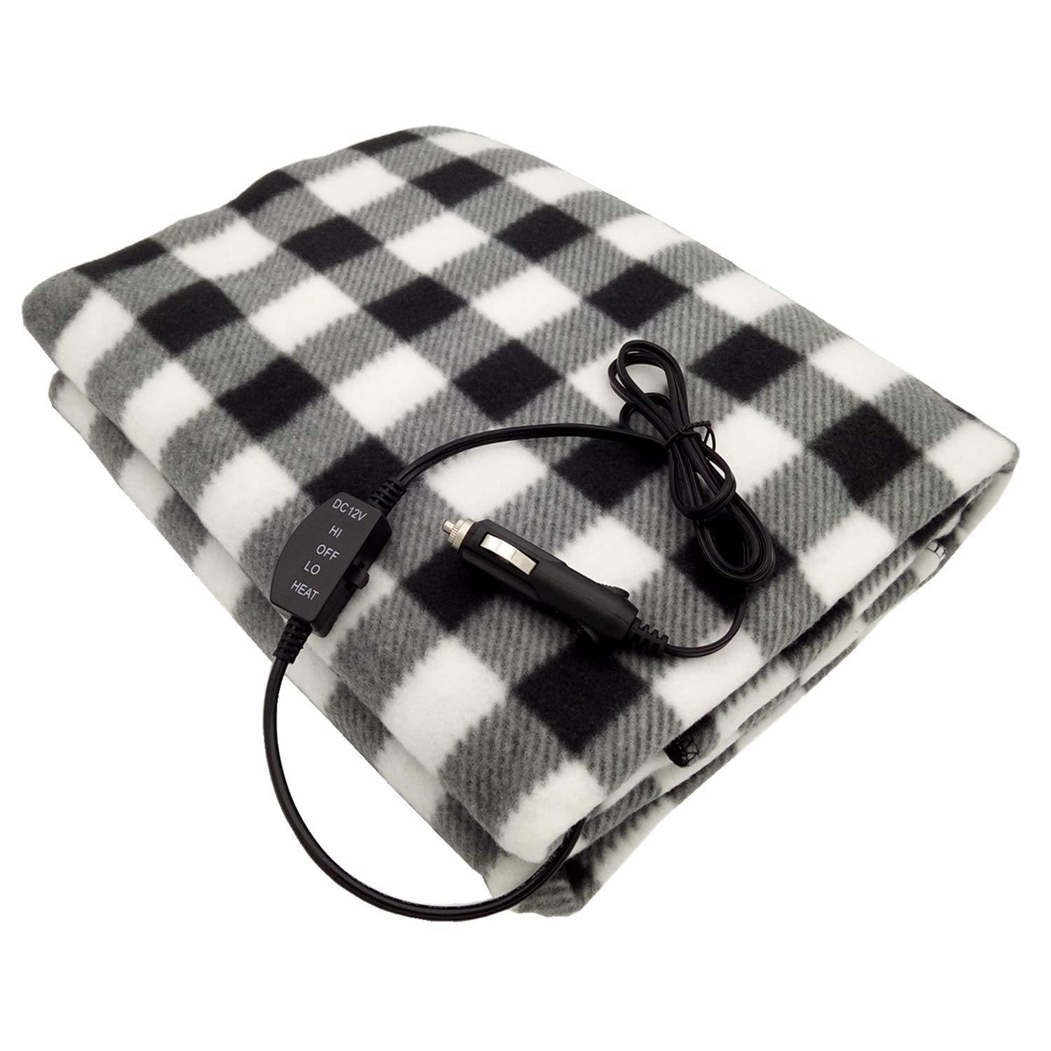 12V Electric Car Heating Blanket - Soft Fleece Electric Blanket for Winter Travel & Camping | USB-Powered Warming Throw for Road Trips & Outdoor Adventures (Gray/White) - Stay Cozy in Cold Weather Driving & RV Camping
