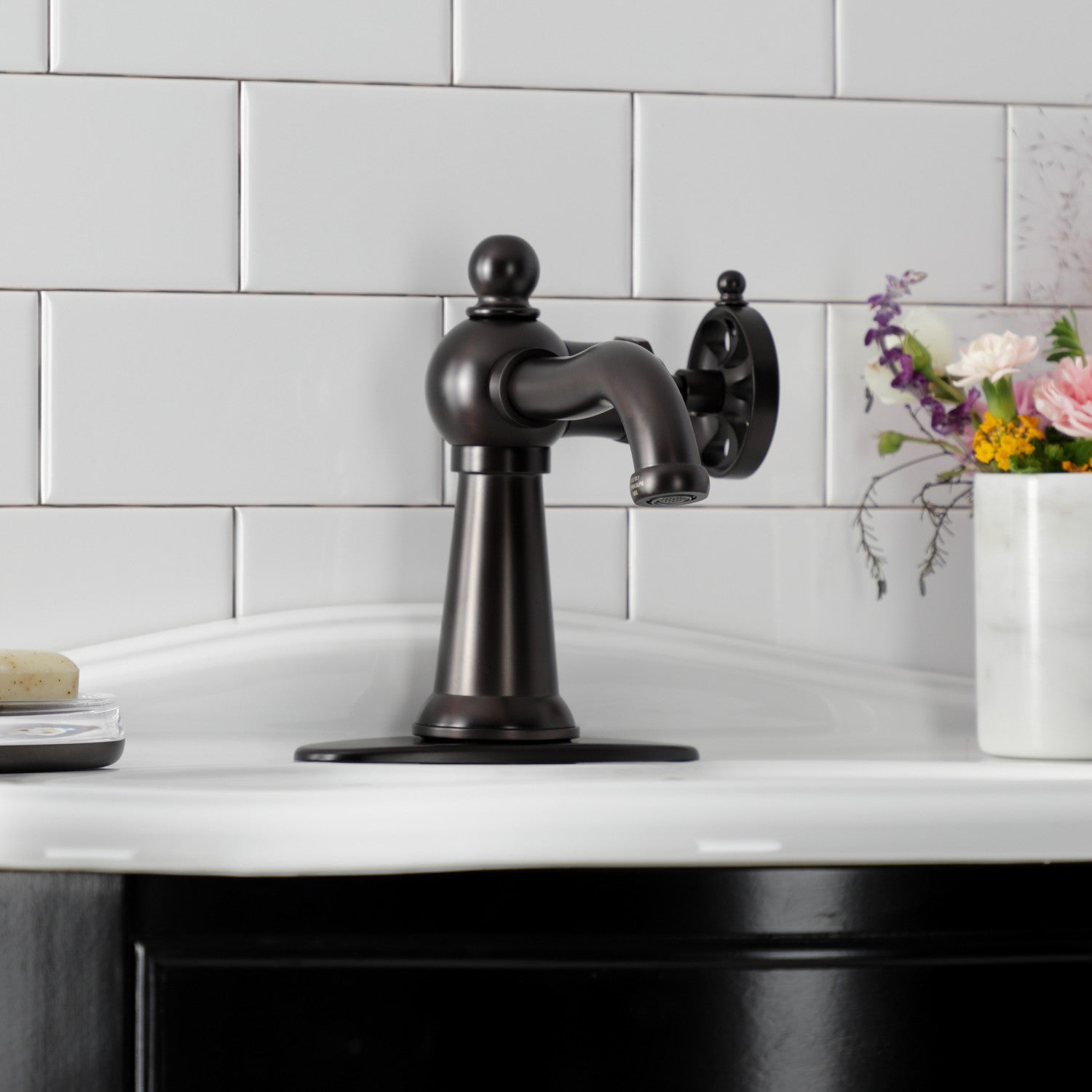 Belknap KSD3545RX Single Handle 1-Hole Bathroom Sink Faucet with Deck Plate & Push Pop-Up Drain - Oil Rubbed Bronze Finish for Modern Bathroom Vanity & Powder Room Upgrade