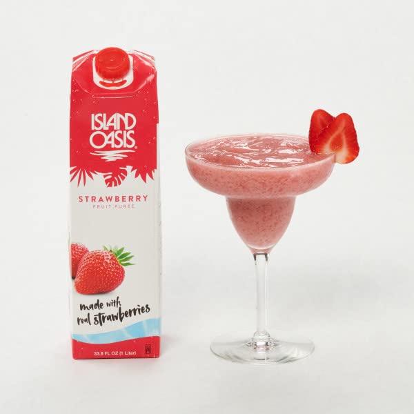 Island Oasis Strawberry Fruit Puree Beverage Mix - 33.9 Fl Oz (Pack of 12) | Smoothie Base, Cocktail Mixer & Frozen Drink Concentrate for Restaurants, Bars & Home Use