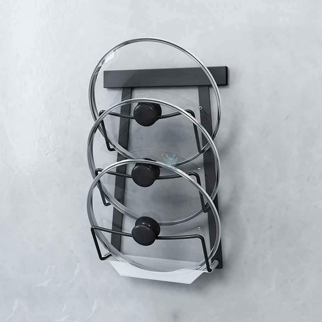 GANFANREN Wall Mounted Pot Lid Rack - Space Saving Kitchen Organizer for Pans, Pots & Covers - Durable Stove Storage Shelf - Perfect for Small Kitchens & RV Cooking