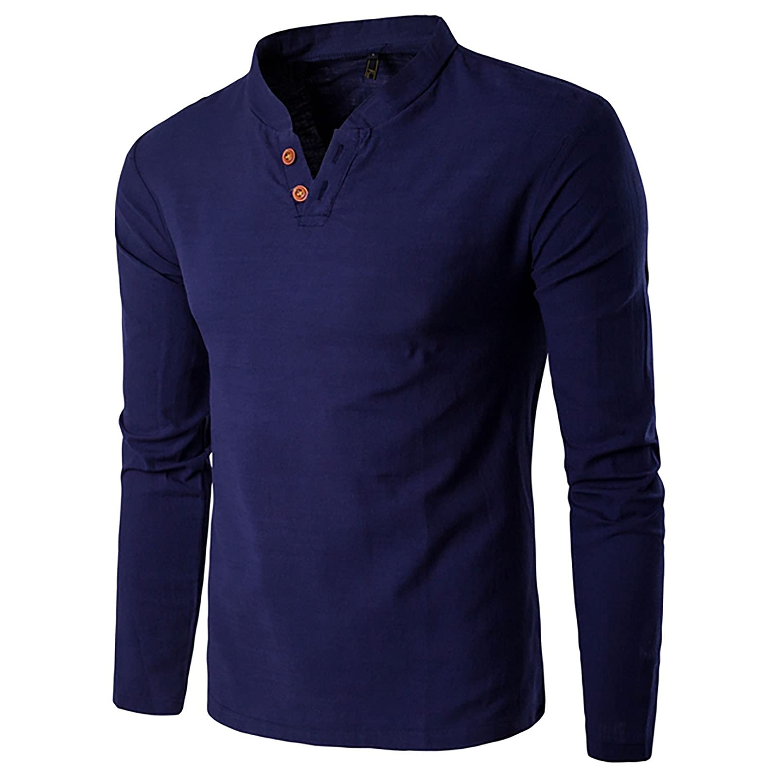 Ymosrh Men's Summer Long Sleeve Shirt - Breathable Cotton Linen Blend, Stand-Up Collar, Solid Color Button-Up Dress Shirt for Casual & Business Wear - Perfect for Office, Date Night & Outdoor Events