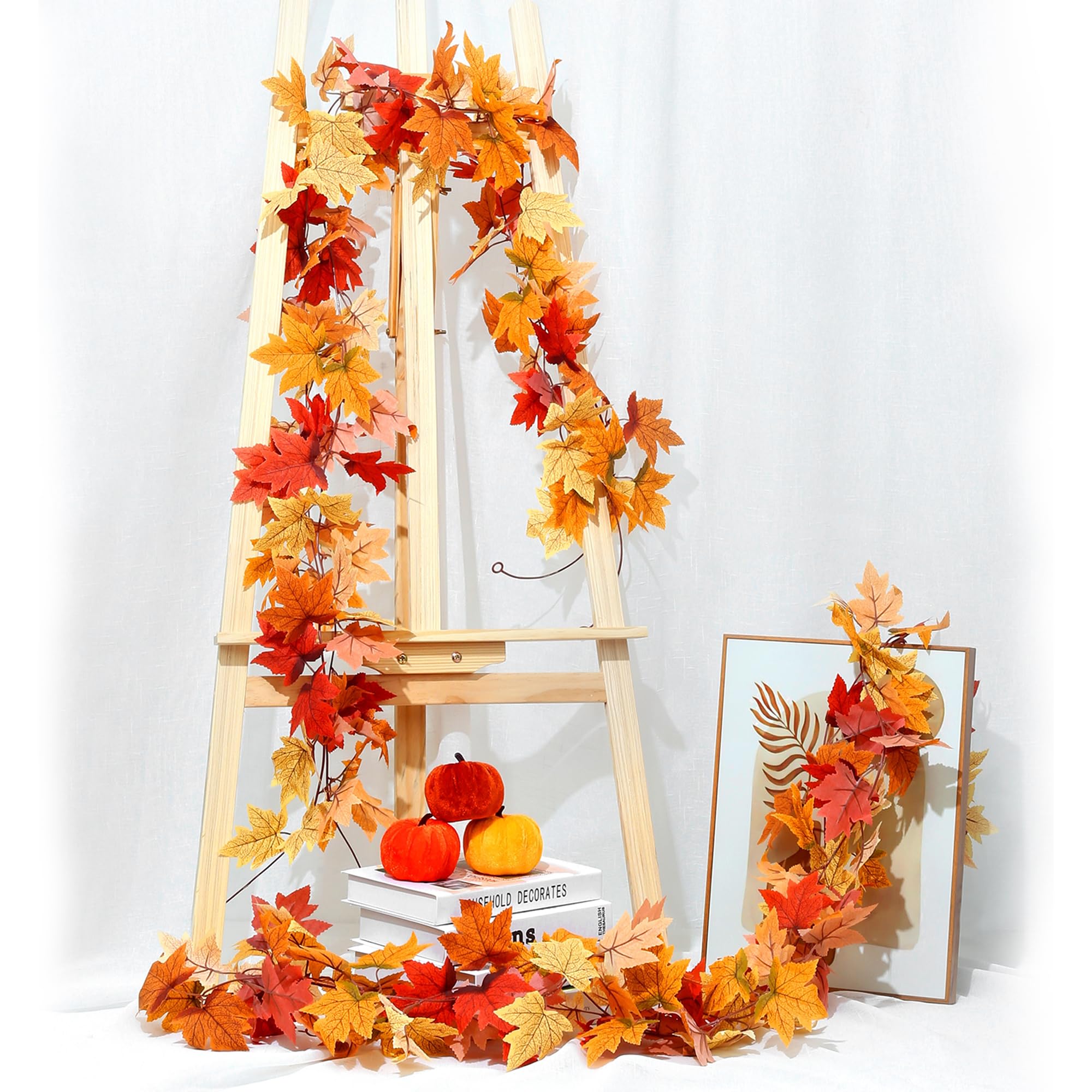 2-Piece Fall Leaf Garland Set - 6.5ft Each - Artificial Autumn Leaves Vine for Thanksgiving & Fall Decor - Perfect for Home Mantel, Fireplace, Dinner Table & Seasonal Party Decoration