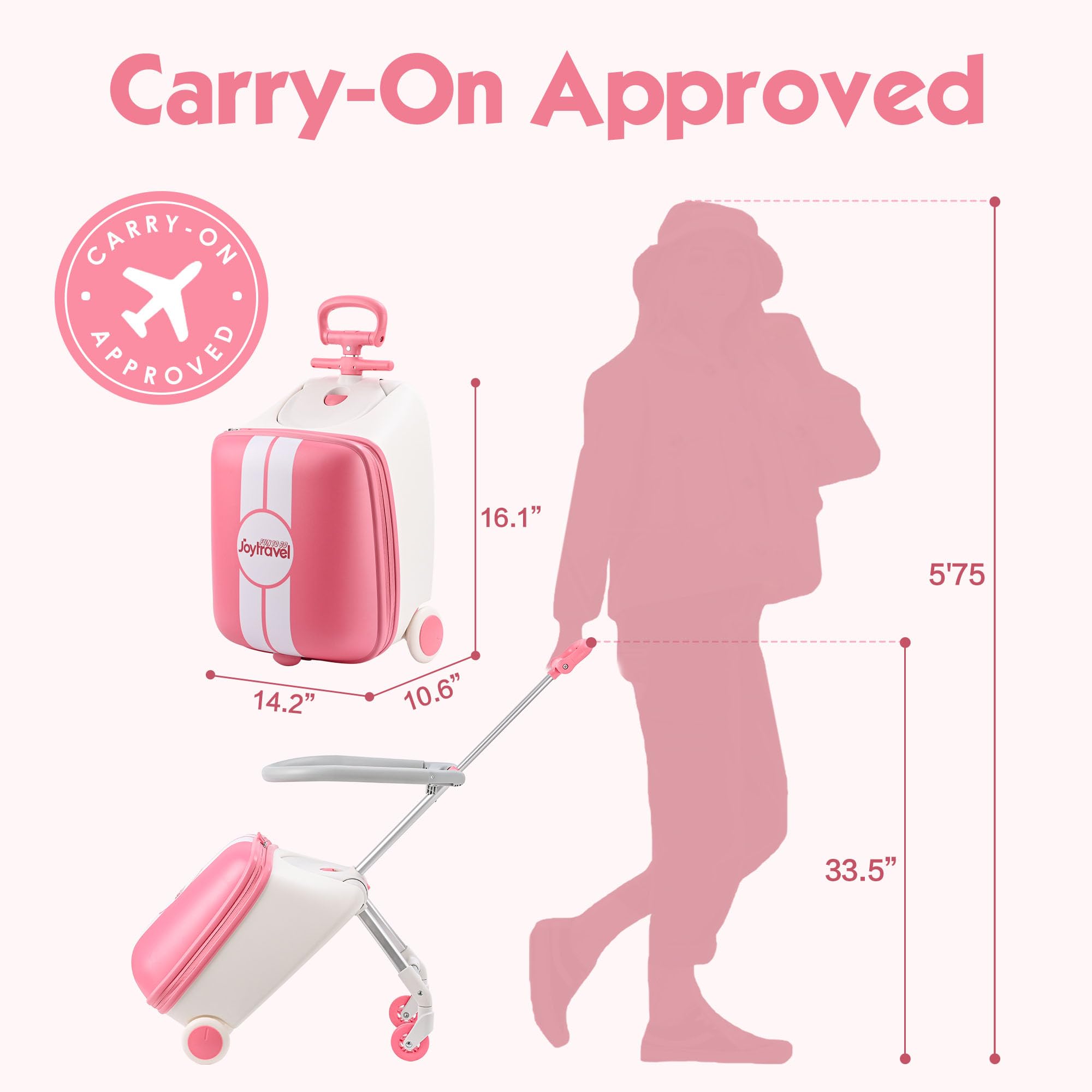**Pink Kids Ride-On Luggage with 360° Spinner Wheels - Lightweight Carry-On Suitcase for Toddlers & Children - Fun Travel Companion for Airports, Vacations & Family Trips**
