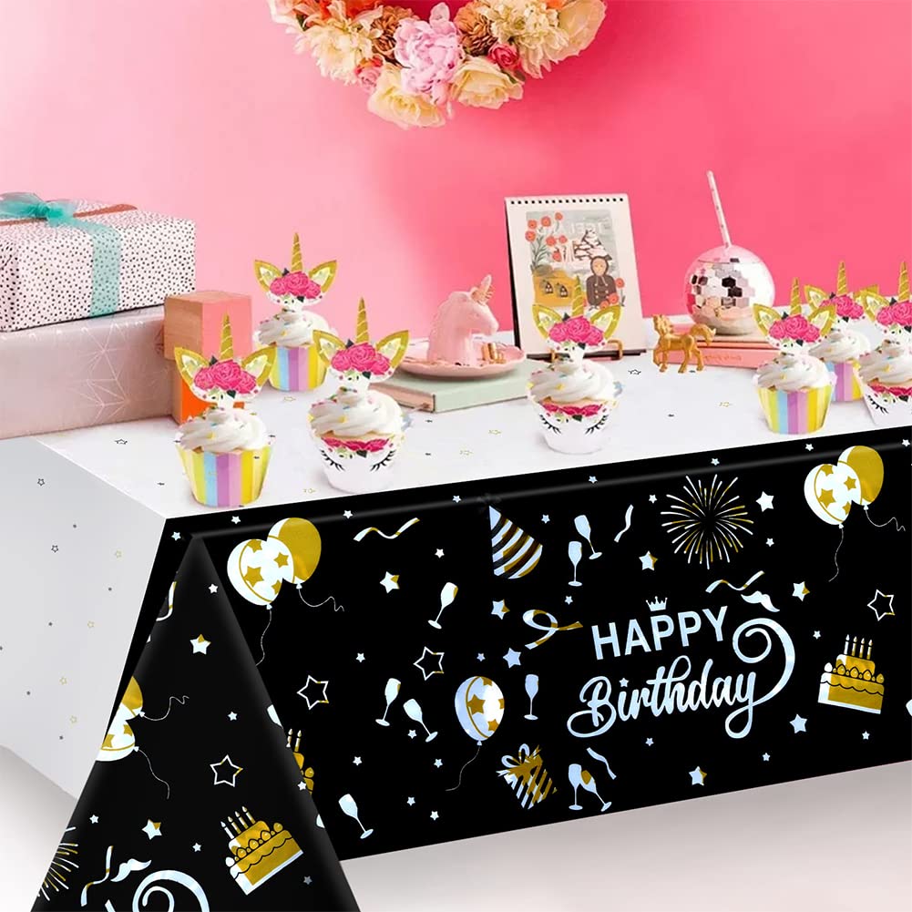 3 Pack Happy Birthday Tablecloth - 54 x 108 Inch Waterproof Disposable Party Table Cover for Birthday Decorations, Baby Showers, Anniversary & Holiday Celebrations