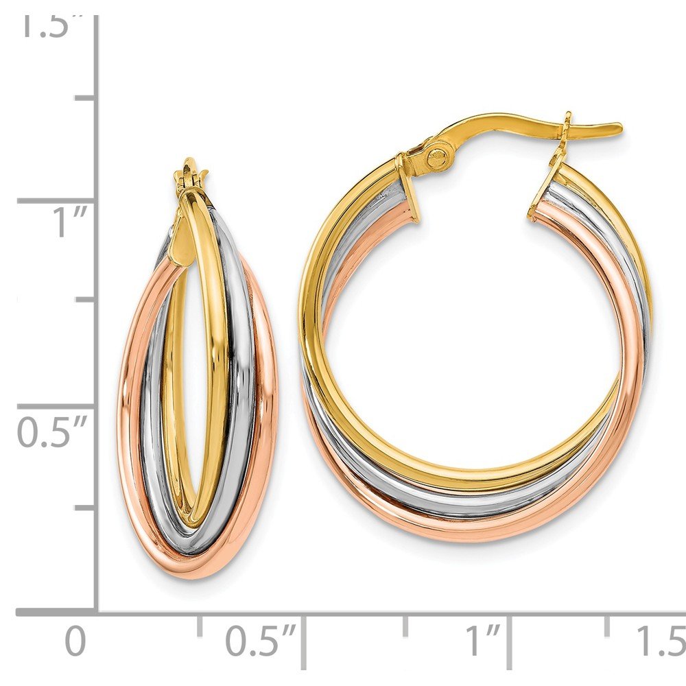 14K Tri-Color Gold Twisted Hoop Earrings for Women - Polished & Textured Design, Elegant Statement Jewelry for Parties, Weddings & Everyday Wear