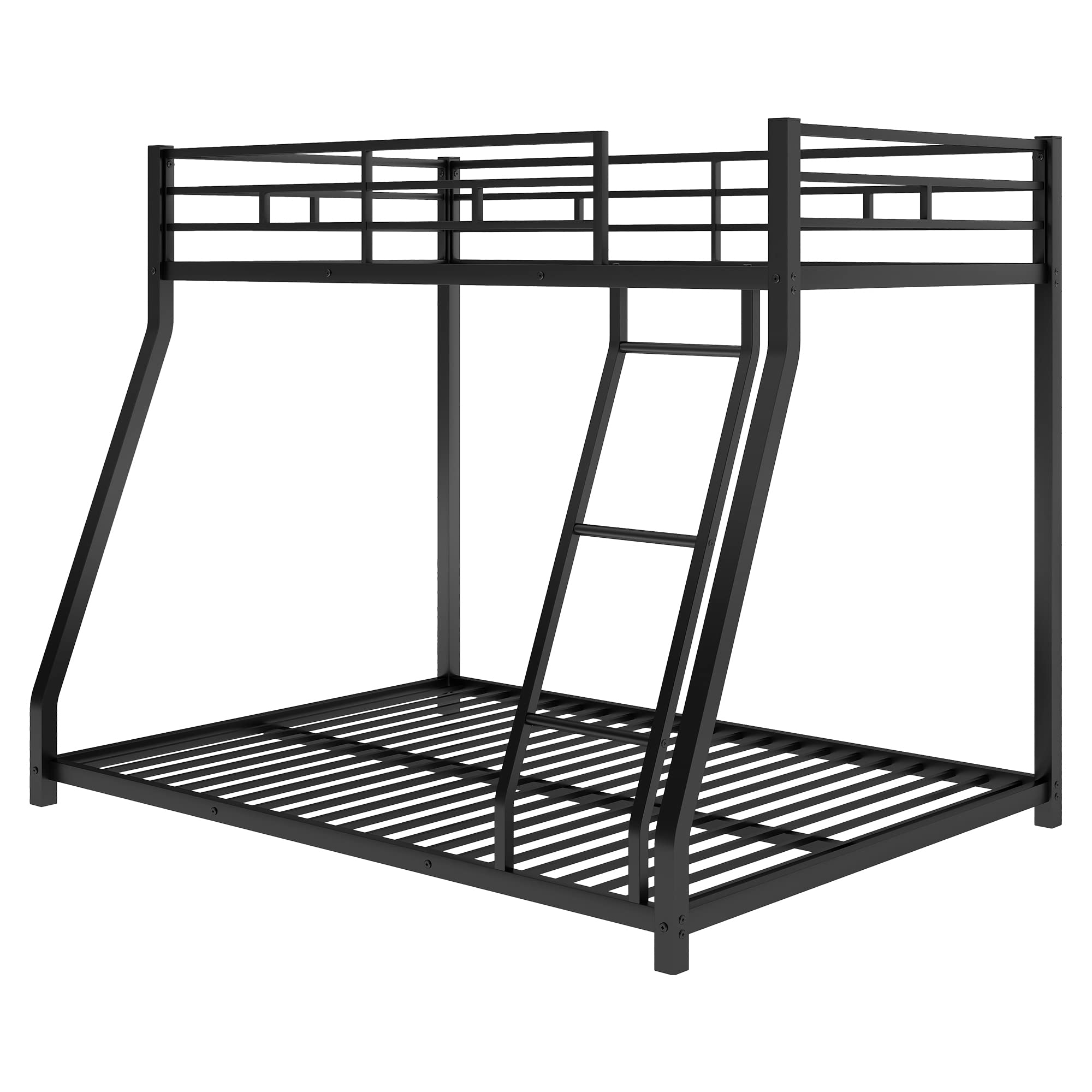 Twin Over Full Metal Bunk Bed with Ladder & Guardrail - Sturdy Low Profile Bunk Bed for Adults, Teens, Boys & Girls - Space Saving Black Bunk Bed for Small Rooms, Dorms, Kids Bedrooms & Guest Rooms