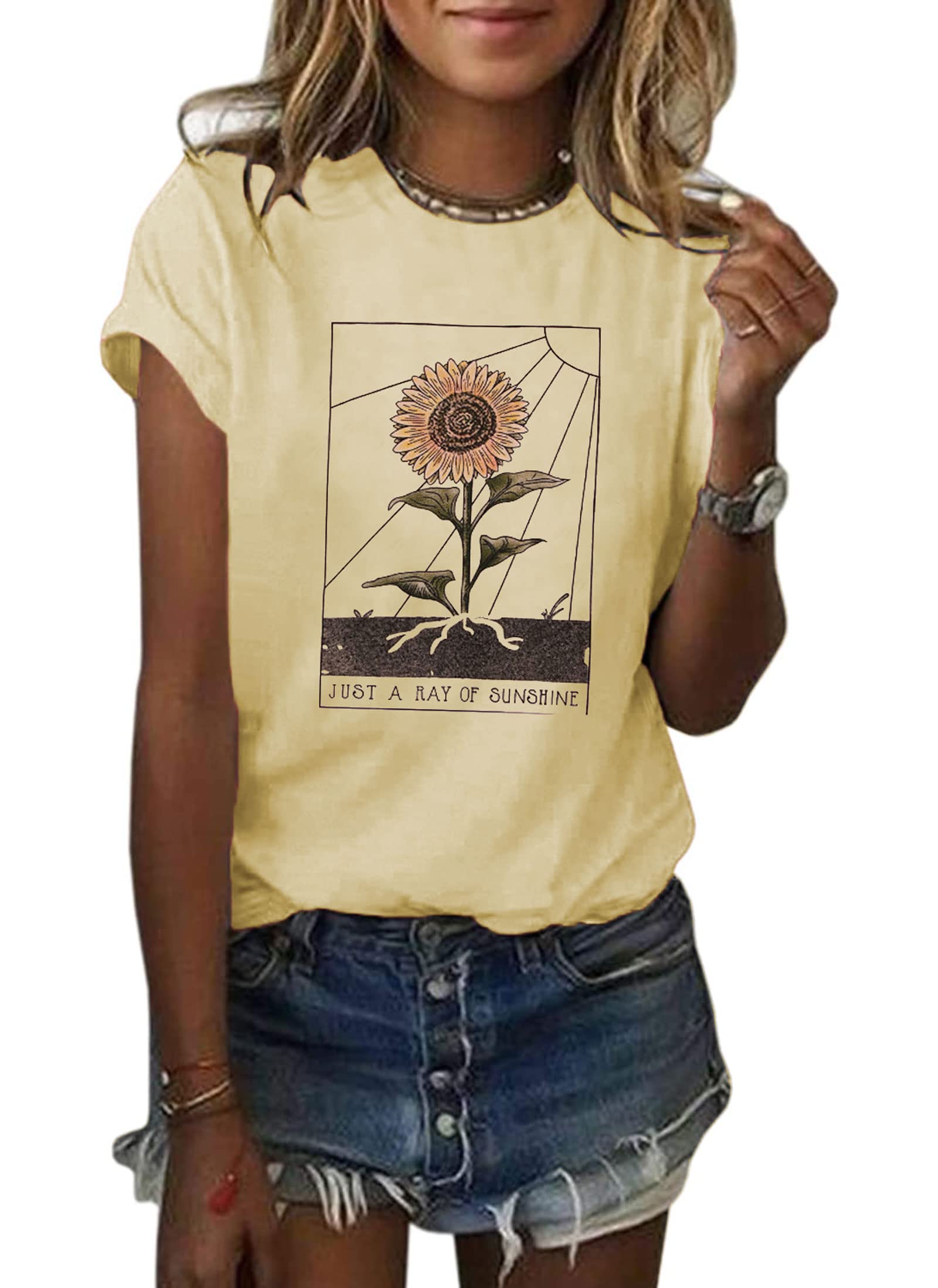 Women's Dandelion Graphic T-Shirt - Cute Sunflower Print Casual Tee for Teen Girls & Women - Trendy Summer Outfit for Streetwear, Dating & Daily Wear