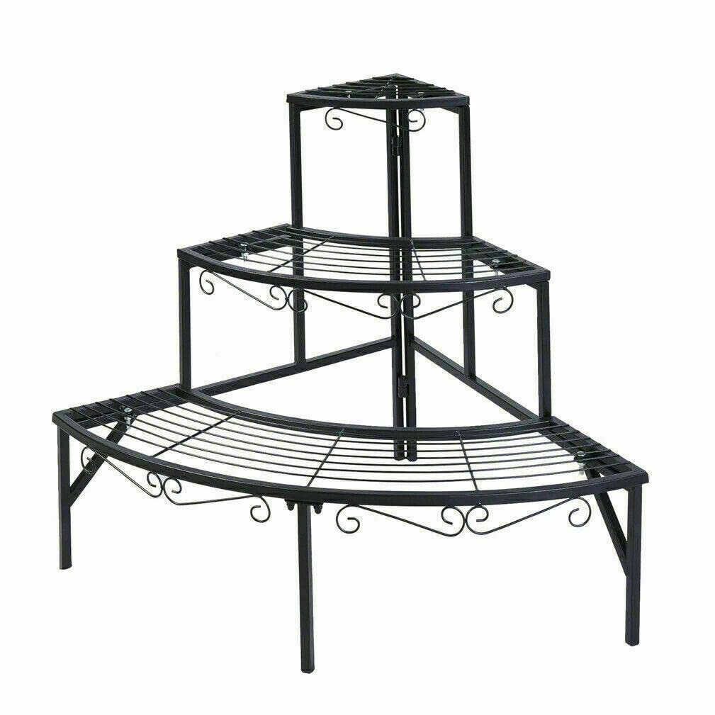Europder Black 3-Tier Fan-Shape Plant Stand - Indoor/Outdoor Corner Shelf for Flowers, Succulents & Home Decor | Perfect for Living Room, Patio, Balcony & Garden Organization