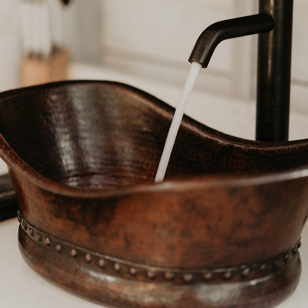 Premier 20-Inch Hammered Copper Bathtub Vessel Sink - Handcrafted Bathroom Vanity Sink for Modern & Rustic Decor (VBT20DB) - Perfect for Spa Bathrooms, Farmhouse Designs & Luxury Home Renovations