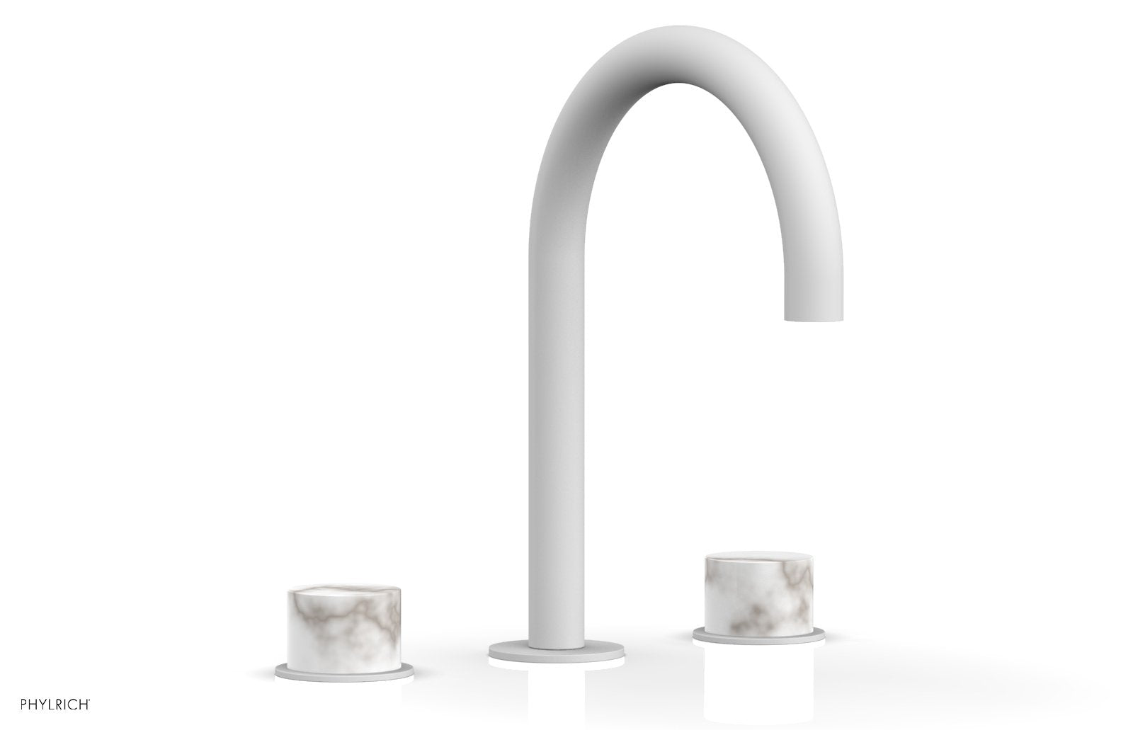 BASIC II Widespread Bathroom Faucet with White Marble Handles - 8 Inch Centerset, Brushed Nickel Finish for Modern Vanity Sinks (Model 230-03) - Perfect for Guest Bathrooms and Powder Rooms