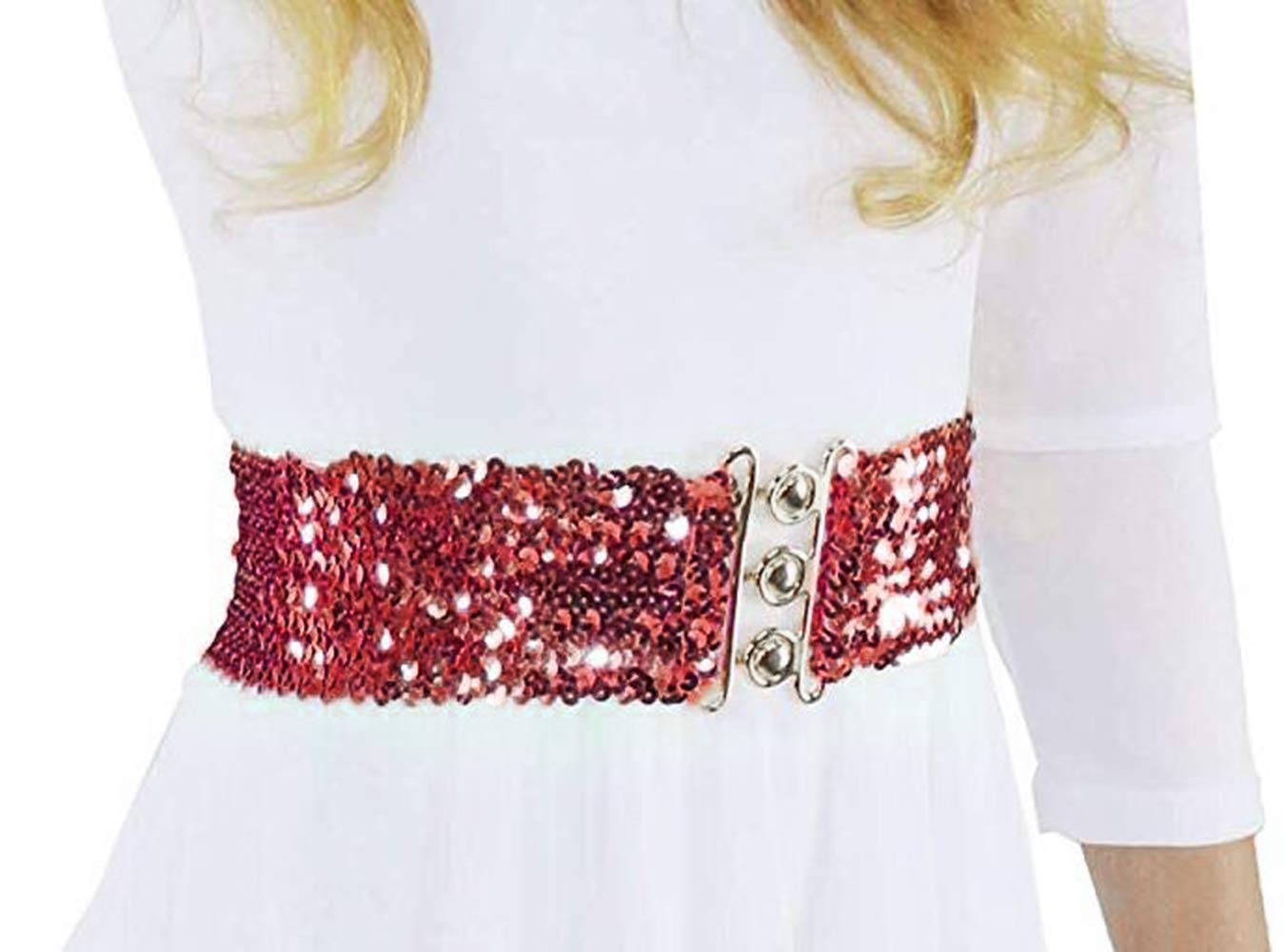 CRIZAN Women's Sparkly Sequins Dance Dress with Belly Chain - Elegant Body Jewelry for Belly Dancing, Parties & Performances