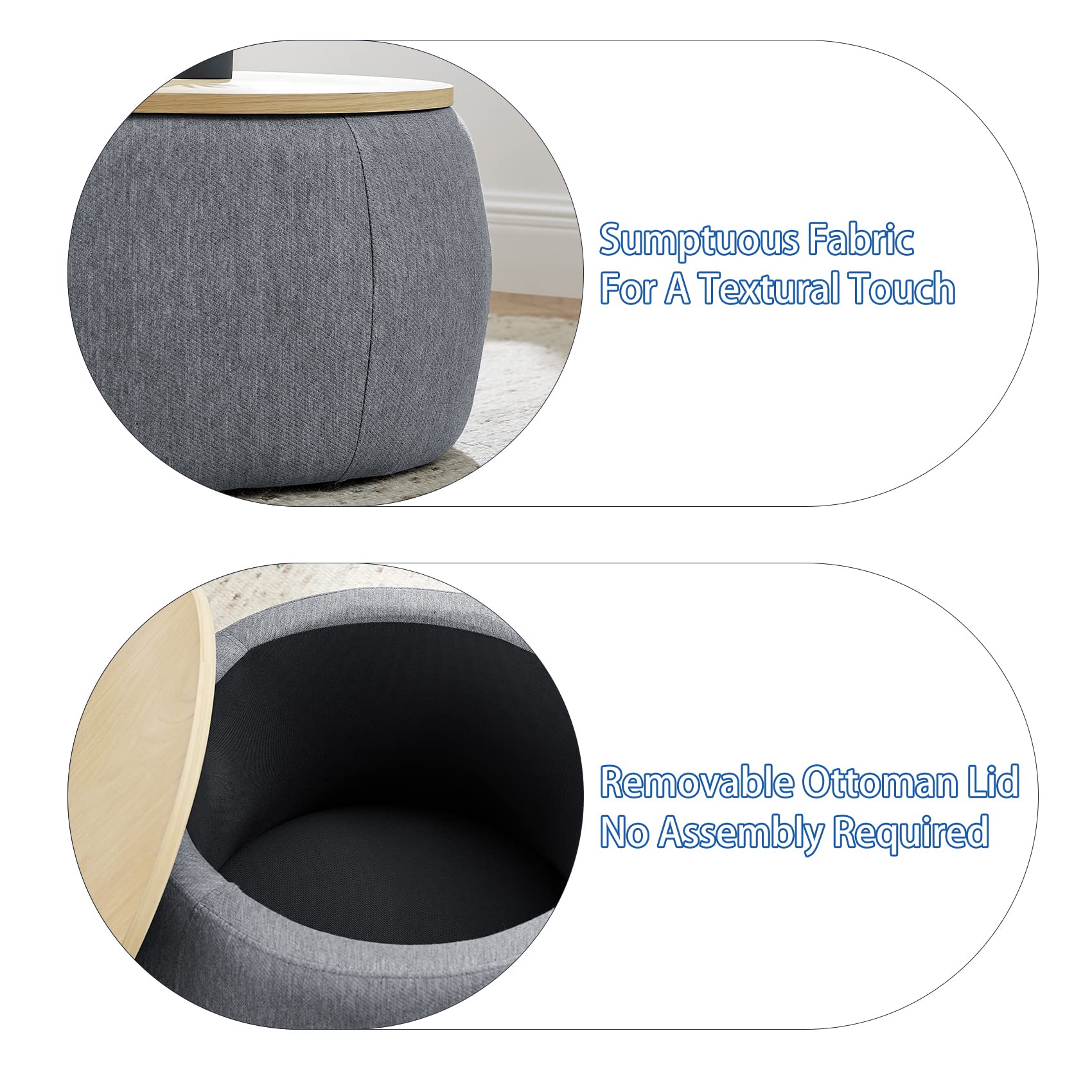 Round Storage Ottoman Coffee Table with Lift Top - Dark Grey Footstool, Side Table & End Table for Living Room, Bedroom & Dorm - Perfect for Extra Seating & Hidden Storage