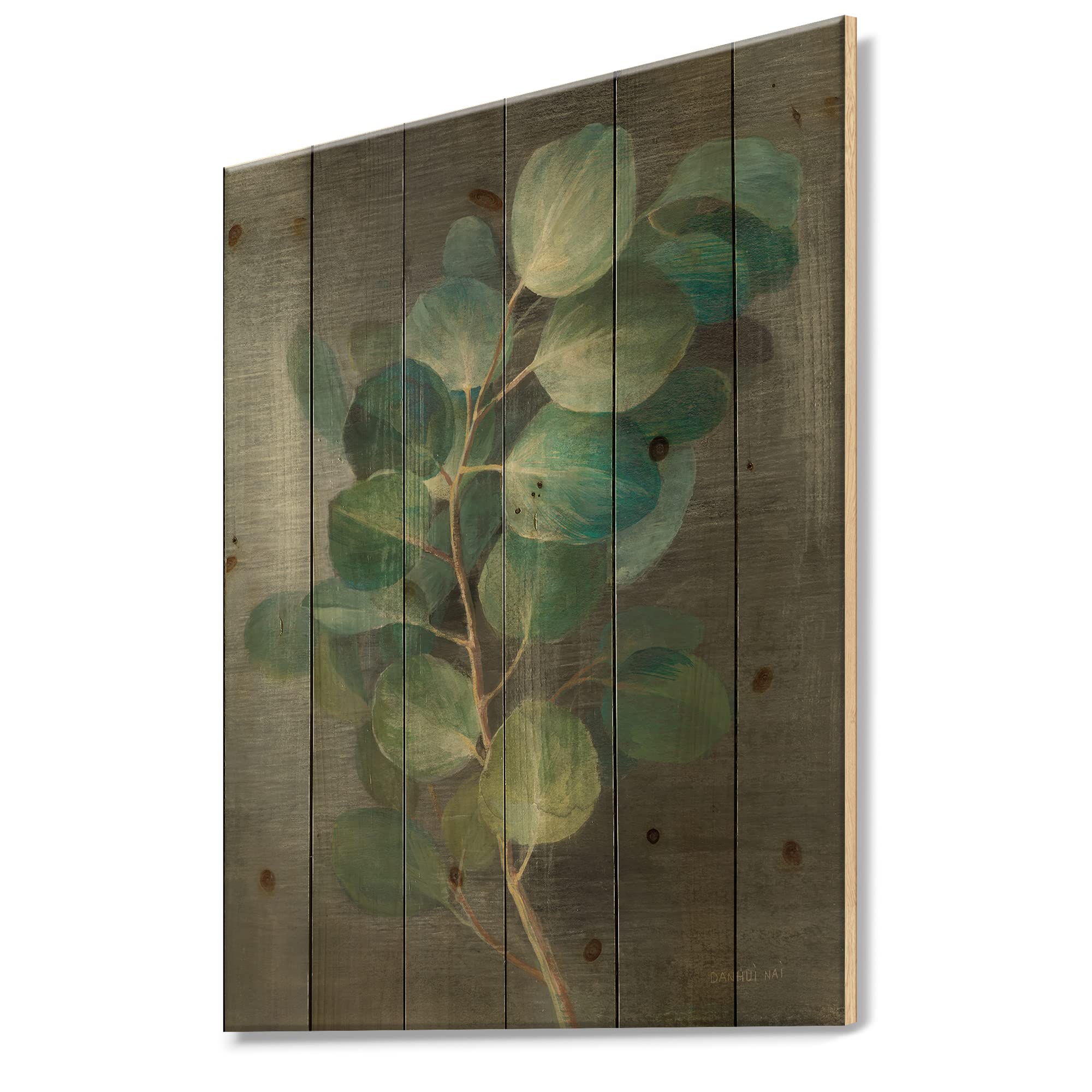 DesignQ Fresh Leaves Farmhouse Wood Wall Decor - Blue Floral Wood Wall Art, Large Printed Pine Wood Panels for Living Room, Bedroom & Home Decor