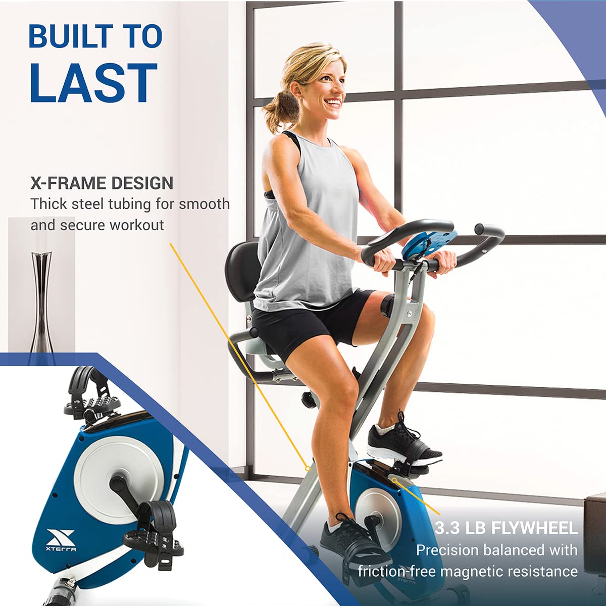 XTERRA Fitness Folding Exercise Bike for Home Gym - 225 LB Weight Capacity - Cardio Workout Equipment for Indoor Cycling & Full-Body Training