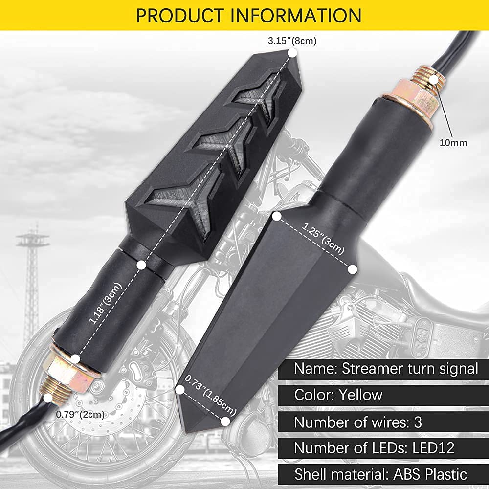 DREAMIZER 4pcs Motorcycle LED Turn Signals Lights - Water Flowing Blinker Indicator with 10mm Built-in Relay Arrow for Motorcycle & Motorbike - Perfect for Night Riding and Enhanced Safety (Set of 4)