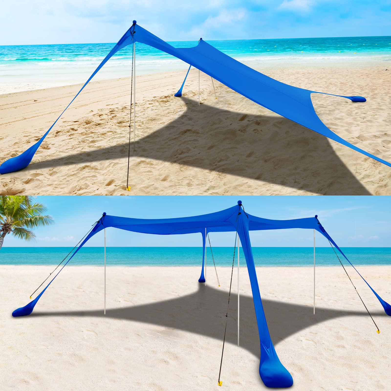 COMMOUDS UPF50+ Pop Up Beach Tent Sun Shelter with Sandbags, Sand Shovel & Windproof Poles - Portable Sun Shade for Beach, Camping, Picnics, Backyard | Perfect for Family Outings, Summer Vacations & Outdoor Adventures