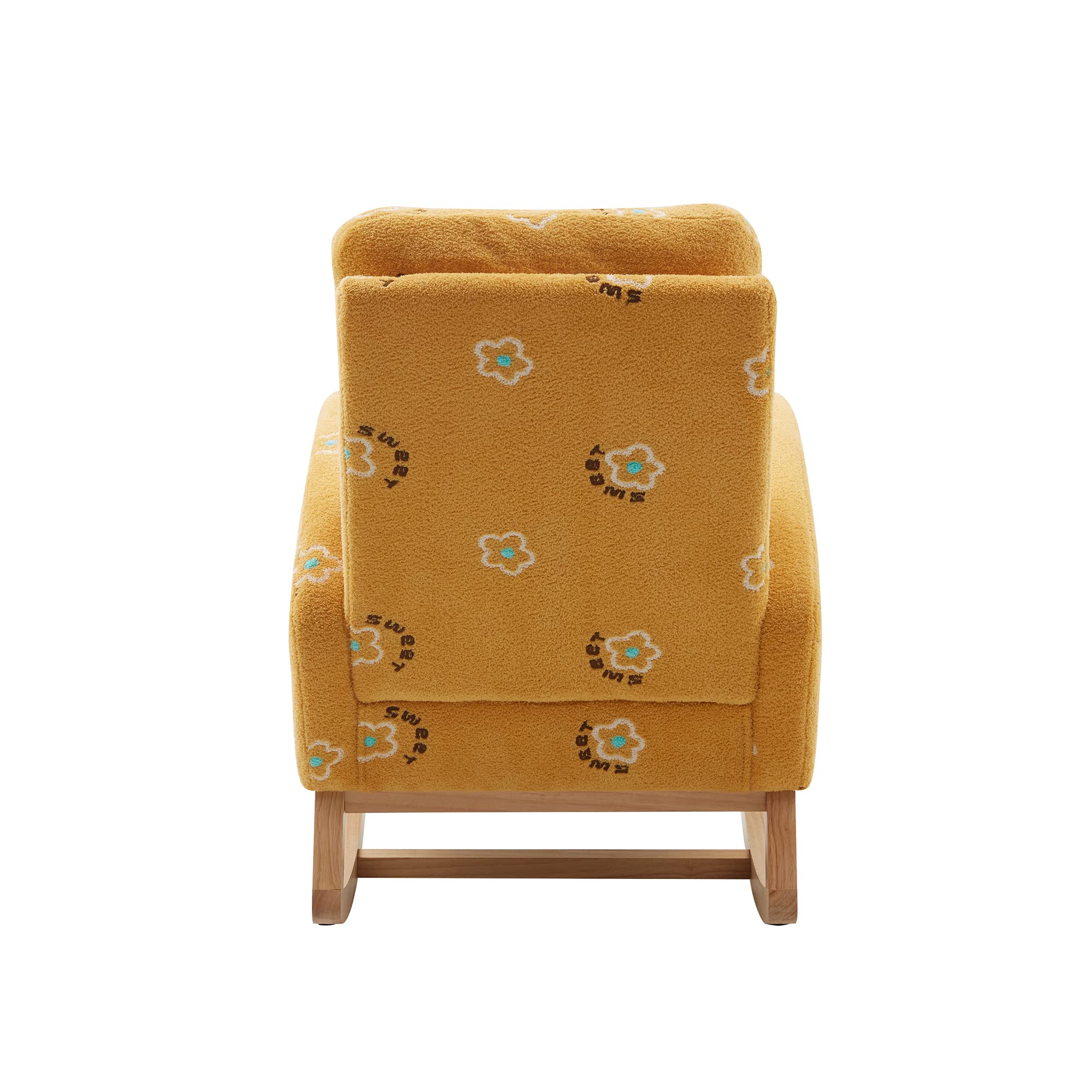 Modern Solid Wood Upholstered Nursery Rocking Chair - Mid Century High Back Glider Rocker with Side Pocket for Living Room, Nursery & Bedroom - Comfortable Mustard Yellow Accent Chair for Relaxing, Nursing & Reading