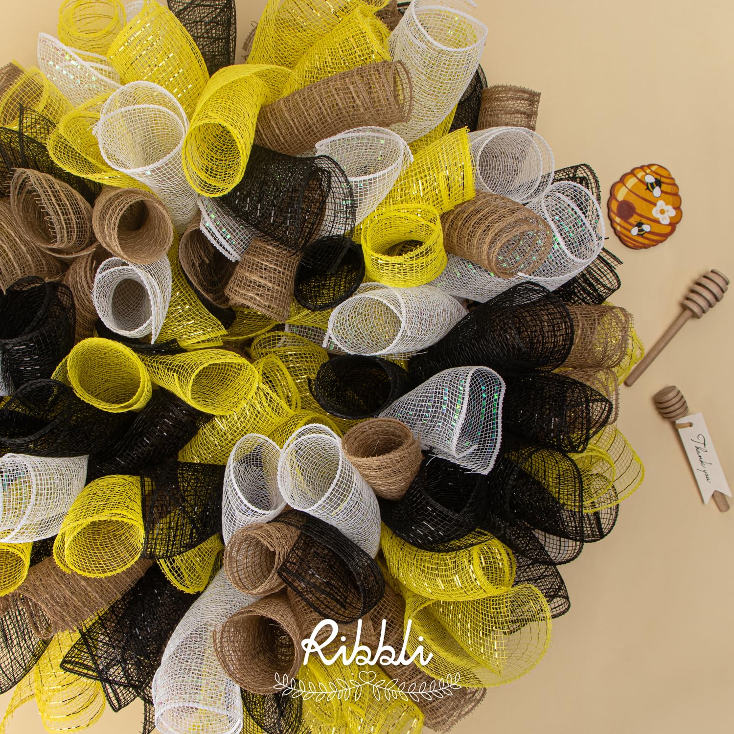 Ribbli Gold Foil Mesh Ribbon - 10x30ft for Wreaths & Christmas Decor