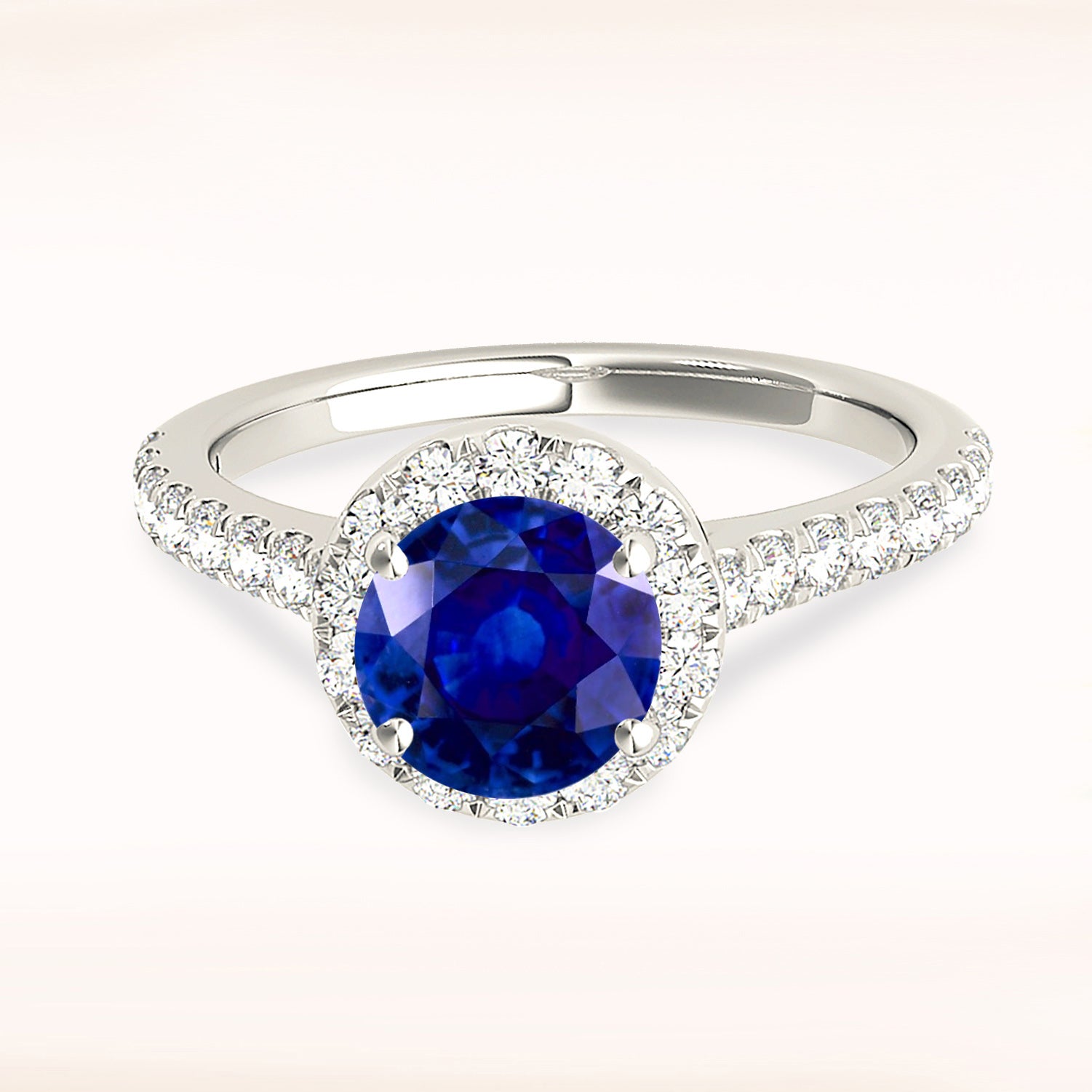1.35 Carat Genuine Blue Sapphire Halo Ring - 14K White Gold Engagement Ring for Women, Perfect for Proposals, Anniversaries & Special Occasions