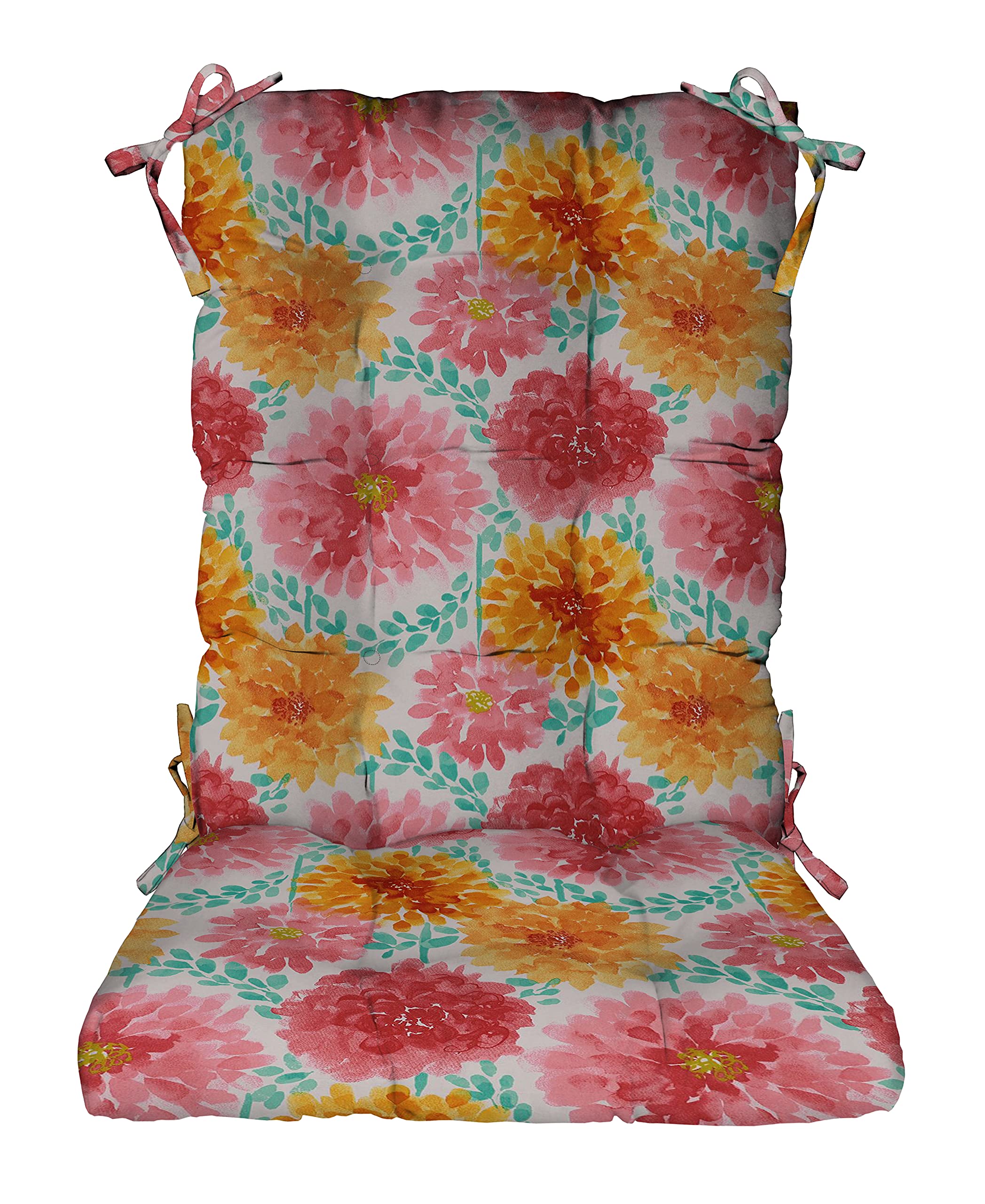 RSH Décor Indoor Outdoor Tufted Rocker Cushion - Large Size Gardenia Bloom Pattern - Waterproof & Weather-Resistant Seat Pad for Patio, Porch, Nursery, and Living Room Rocking Chairs