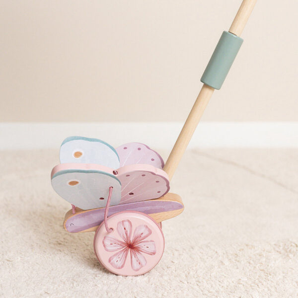 Fairy Garden Wooden Push Along Butterfly Toy - Handmade Wooden Pull Toy for Toddlers & Kids - Perfect for Imaginative Play & Outdoor Garden Adventures