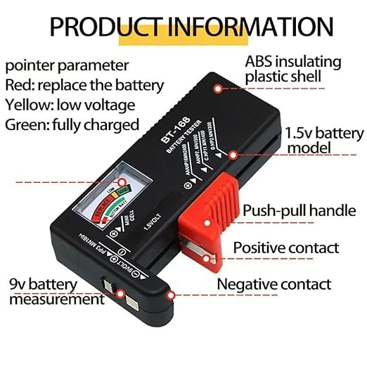 KISUASHI Universal Battery Tester - AA AAA C D 9V 1.5V Button Cell Voltage Checker, Household Battery Power Measuring Tool for Home, Office, and Emergency Kits
