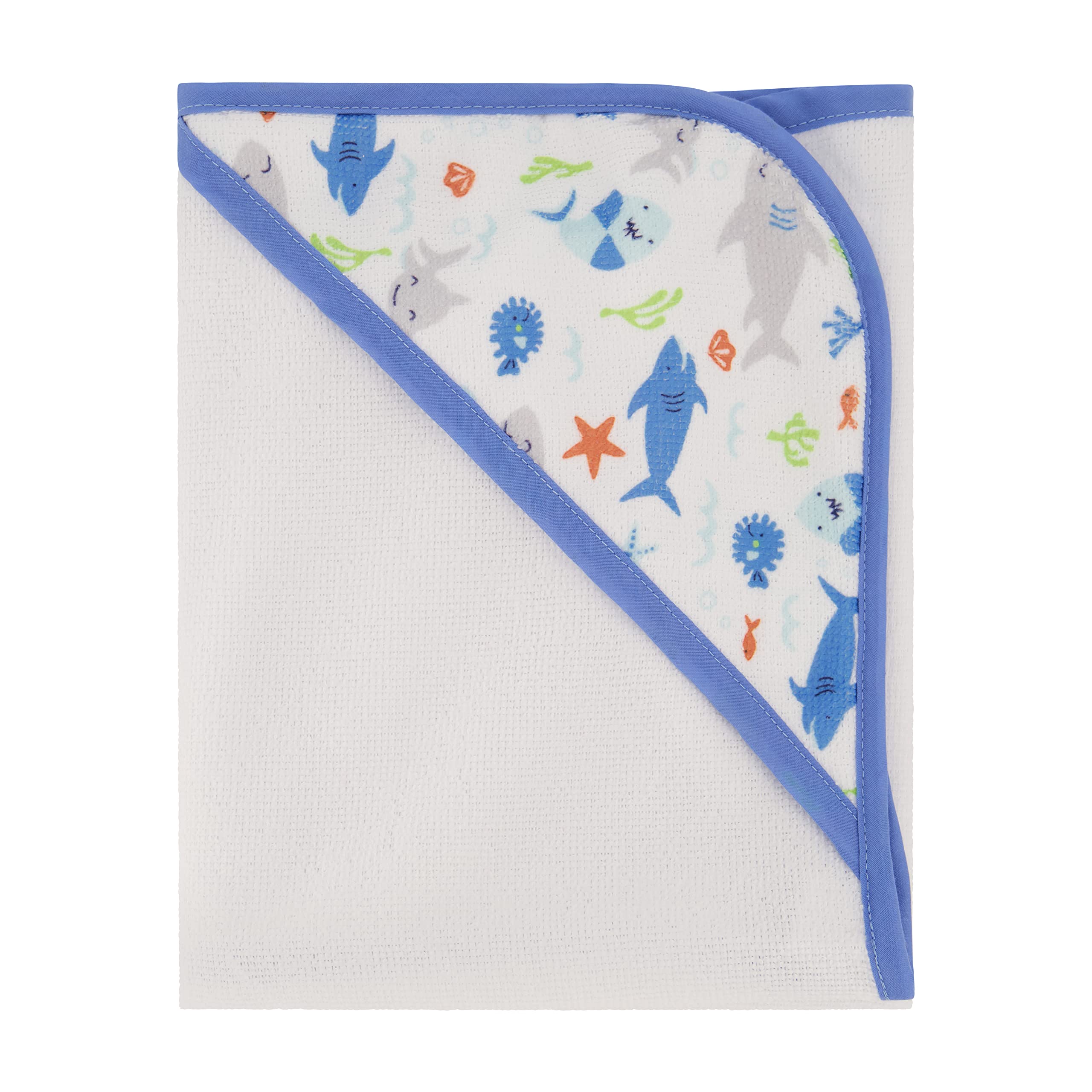 Cudlie Buttons & Stitches 3 Pack Baby Boy Hooded Towels - Soft Rolled/Carded Bath Towels with Jawsome Shark Print (GS71723) - Perfect for Newborn, Infant & Toddler Bath Time, Swimming & Beach Outings