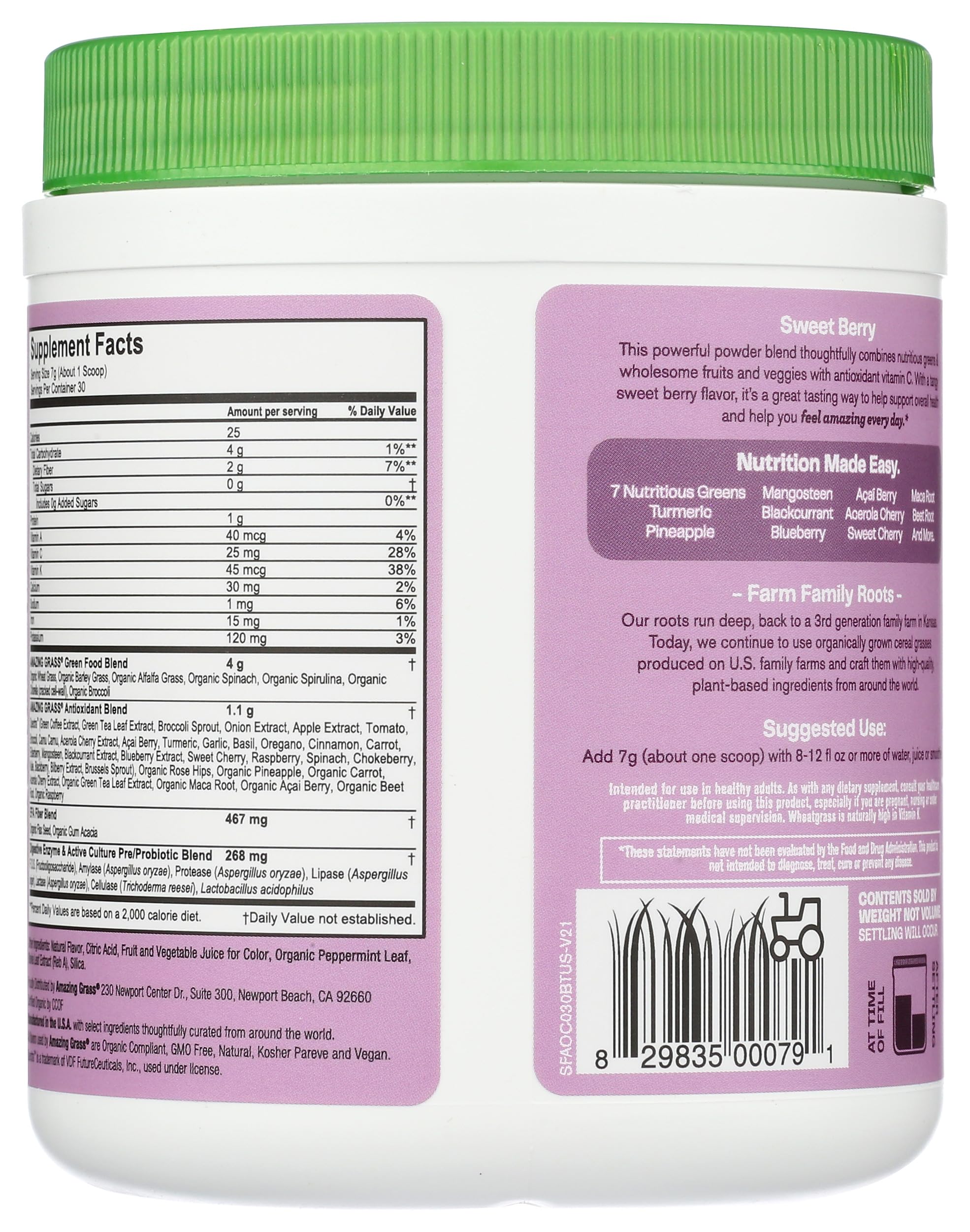 Amazing Grass Sweet Berry Antioxidant Superfood Powder - 7.4 oz | Organic Energy Boost & Immune Support | Perfect for Smoothies, Yogurt & Post-Workout Recovery