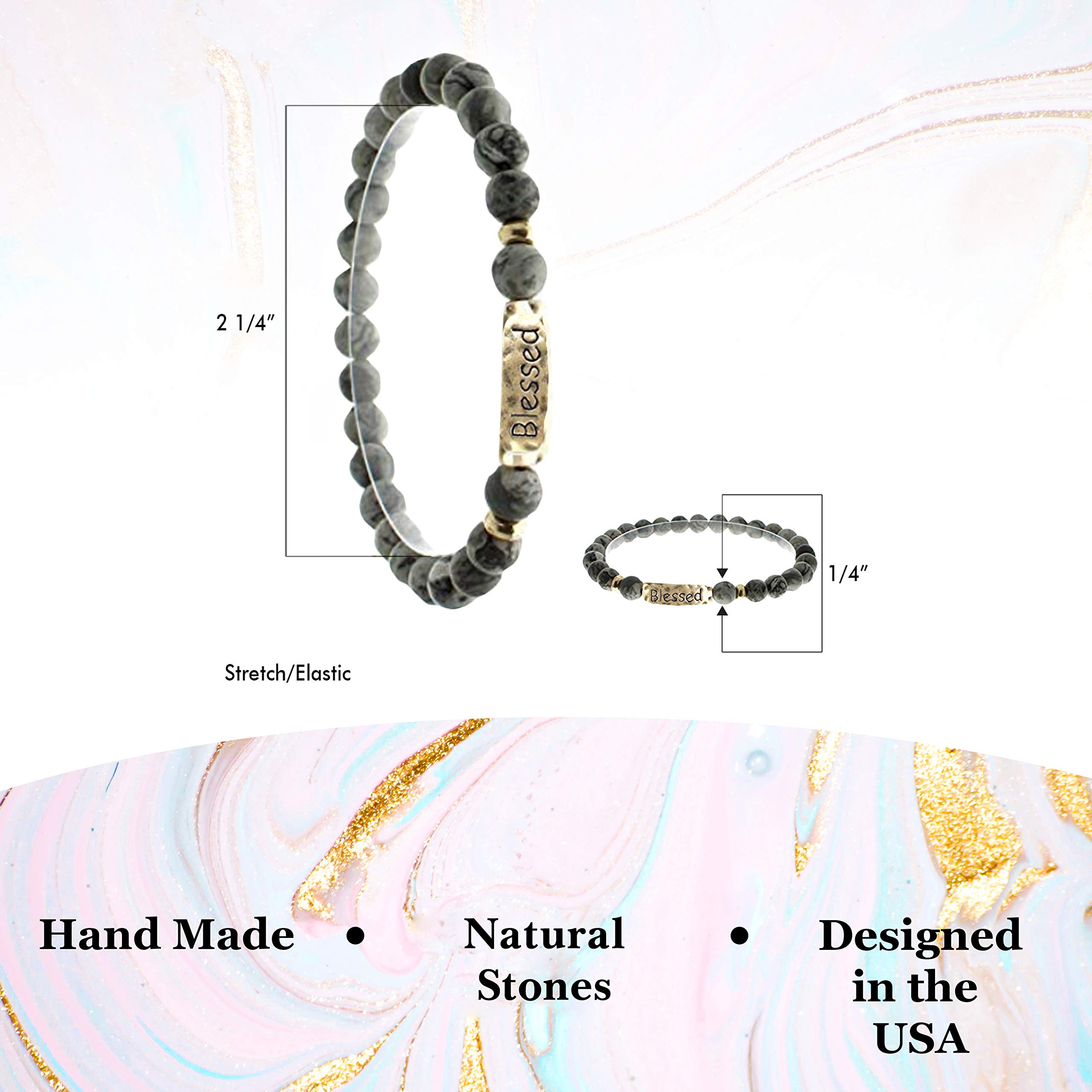 Blessed Christian Bracelets for Women - Natural Stone Stretch Prayer Beads with Inspirational Message - Religious Jewelry Gift for Mom, Sister, Friend - Perfect for Church, Bible Study & Daily Encouragement