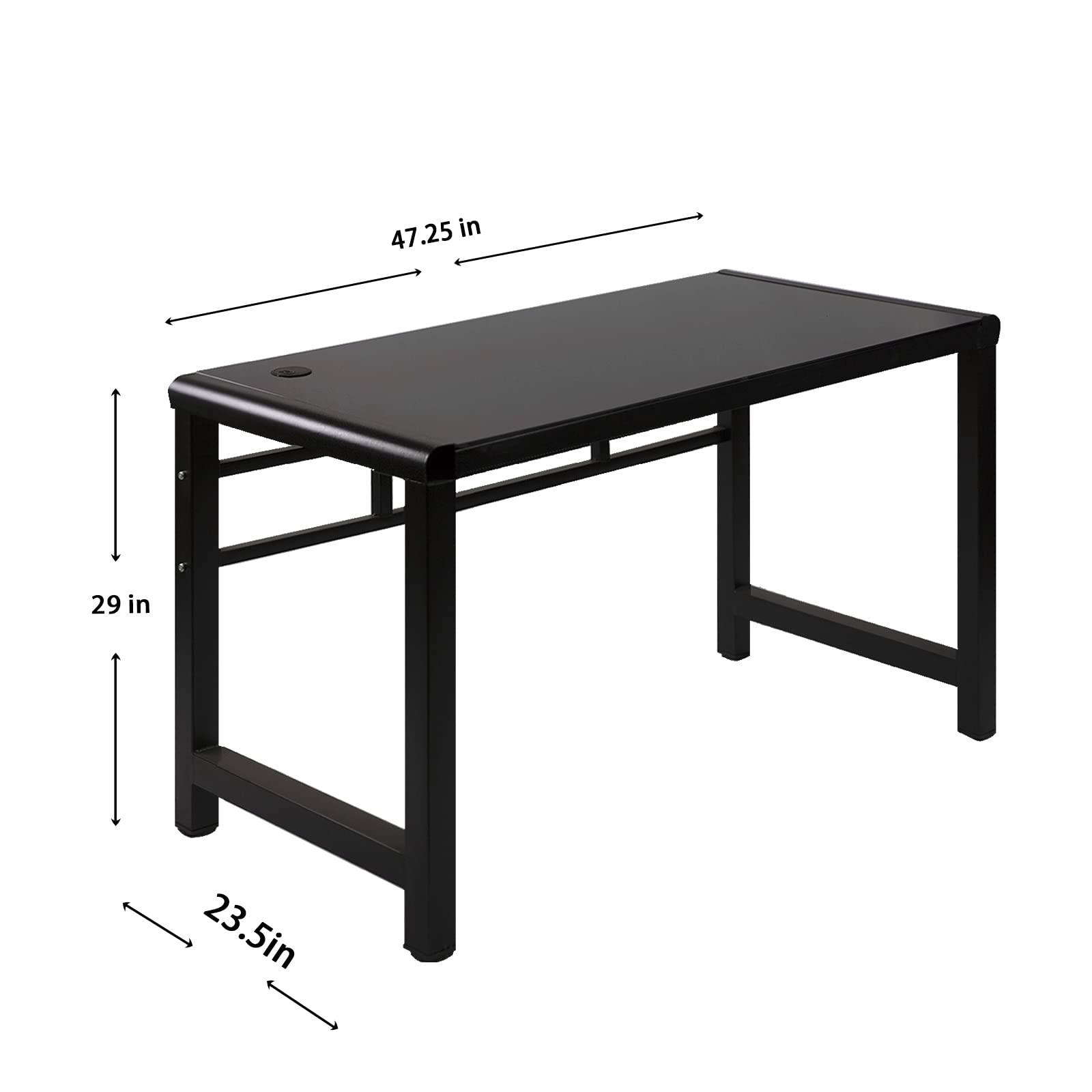Professional MASAKA Black & White Writing Desk with Tempered Glass Top - 47.25 Inch Modern Study Computer Desk for Home Office, Stable Workstation with Black Metal Frame | Perfect for Remote Work, Online Classes & Creative Workspaces