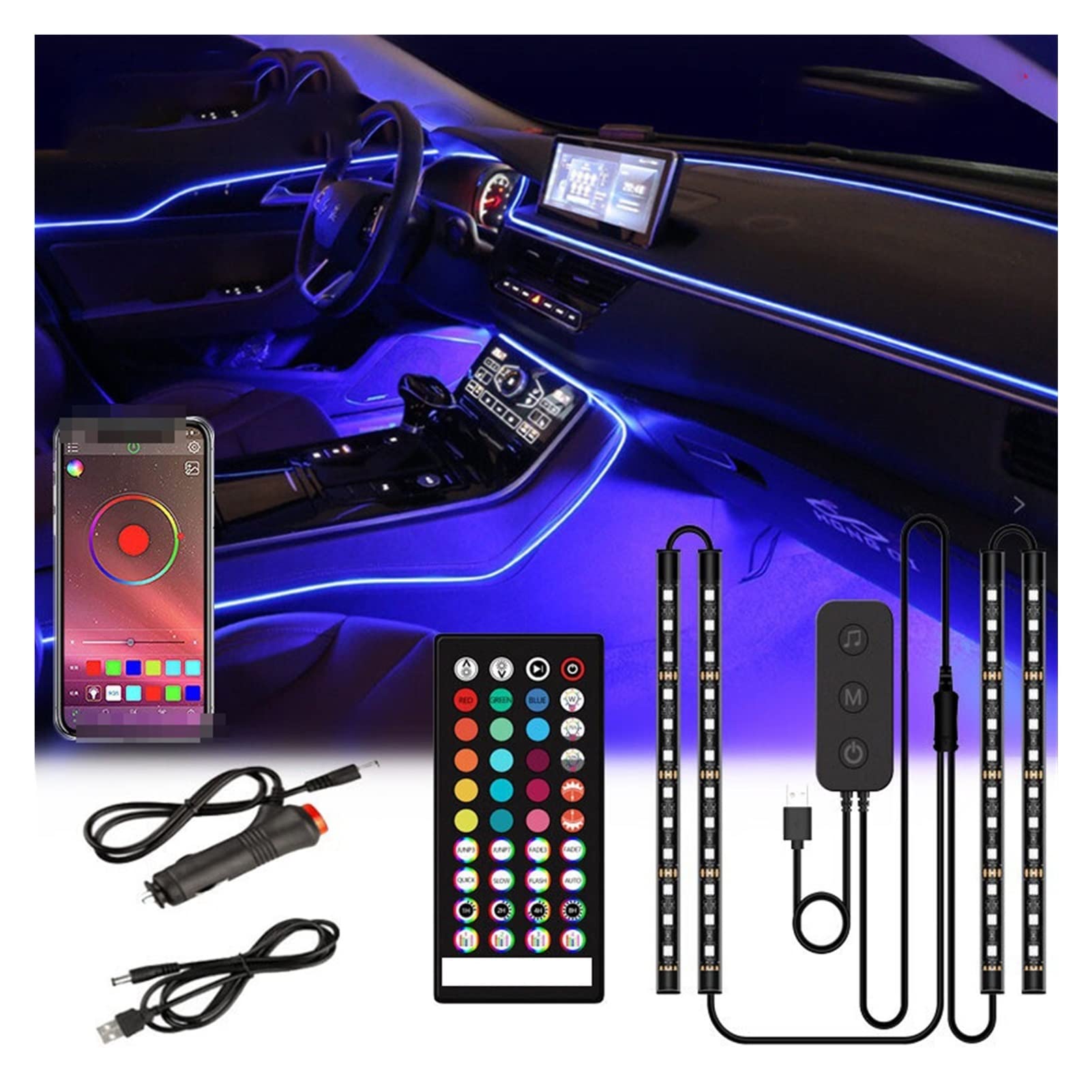 RGB LED Car Fiber Optic Atmosphere Light Bar with Bluetooth & USB - 12 Lights 22cm for Star Ceiling Sky Light | Colorful Interior Lighting for Cars, Trucks & Home Decor | Perfect for Parties, Mood Lighting & Night Driving