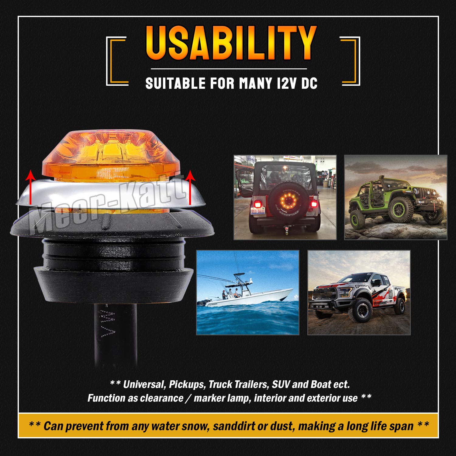 MADCATZ 3/4 Inch Round Amber LED Clearance Side Marker Lights - 3 LED with Chrome Bezel, Waterproof 12V DC, Two-Step Brightness - for Trailer, Truck, Pickup, Tow Lorry & Boat - Perfect for Night Driving and Enhanced Road Safety
