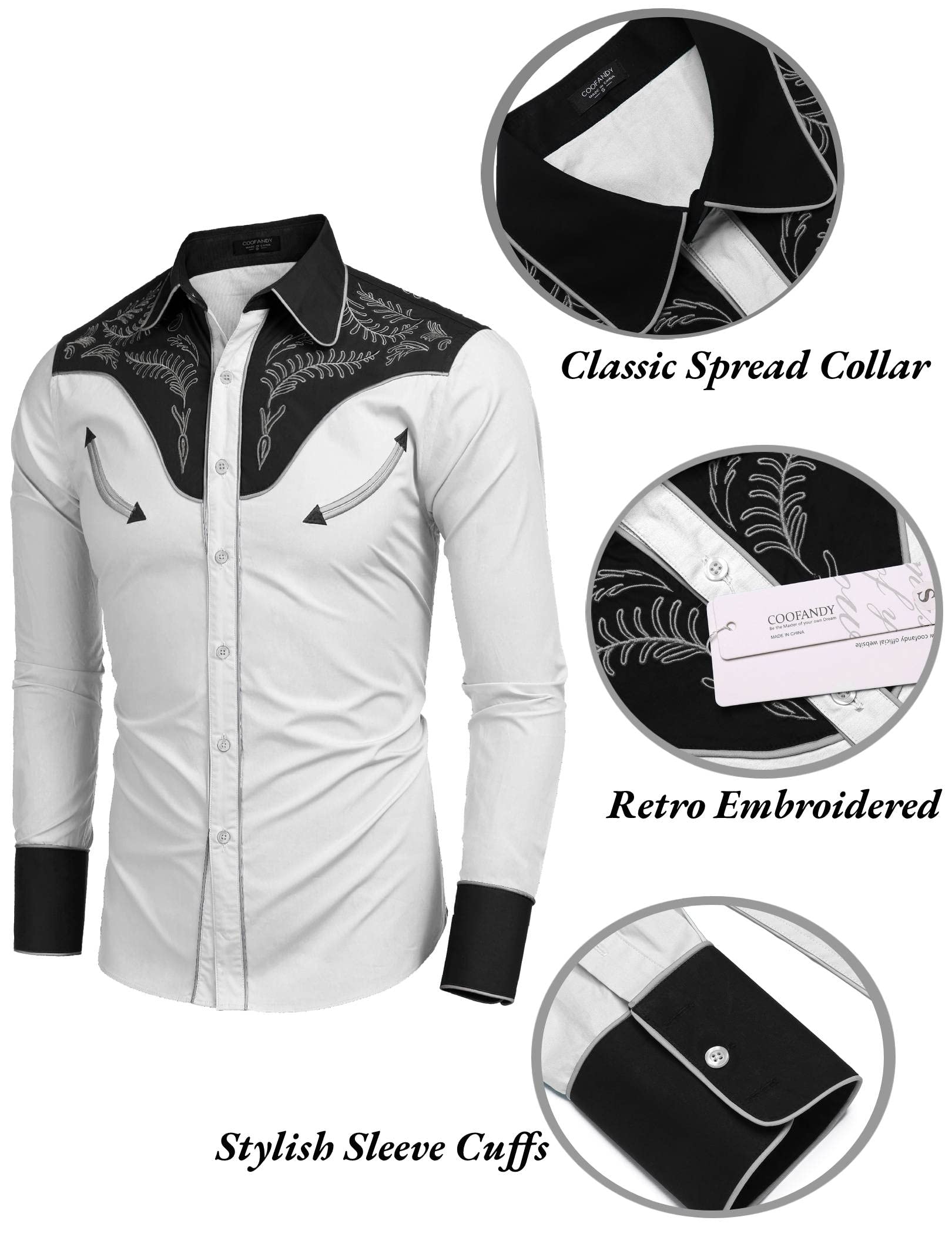 COOFANDY Men's Western Cowboy Shirt - Embroidered Button Down Long Sleeve Shirt for Men | Vintage Style Casual & Party Wear | Perfect for Rodeo, Country Music Festivals and Western Themed Events
