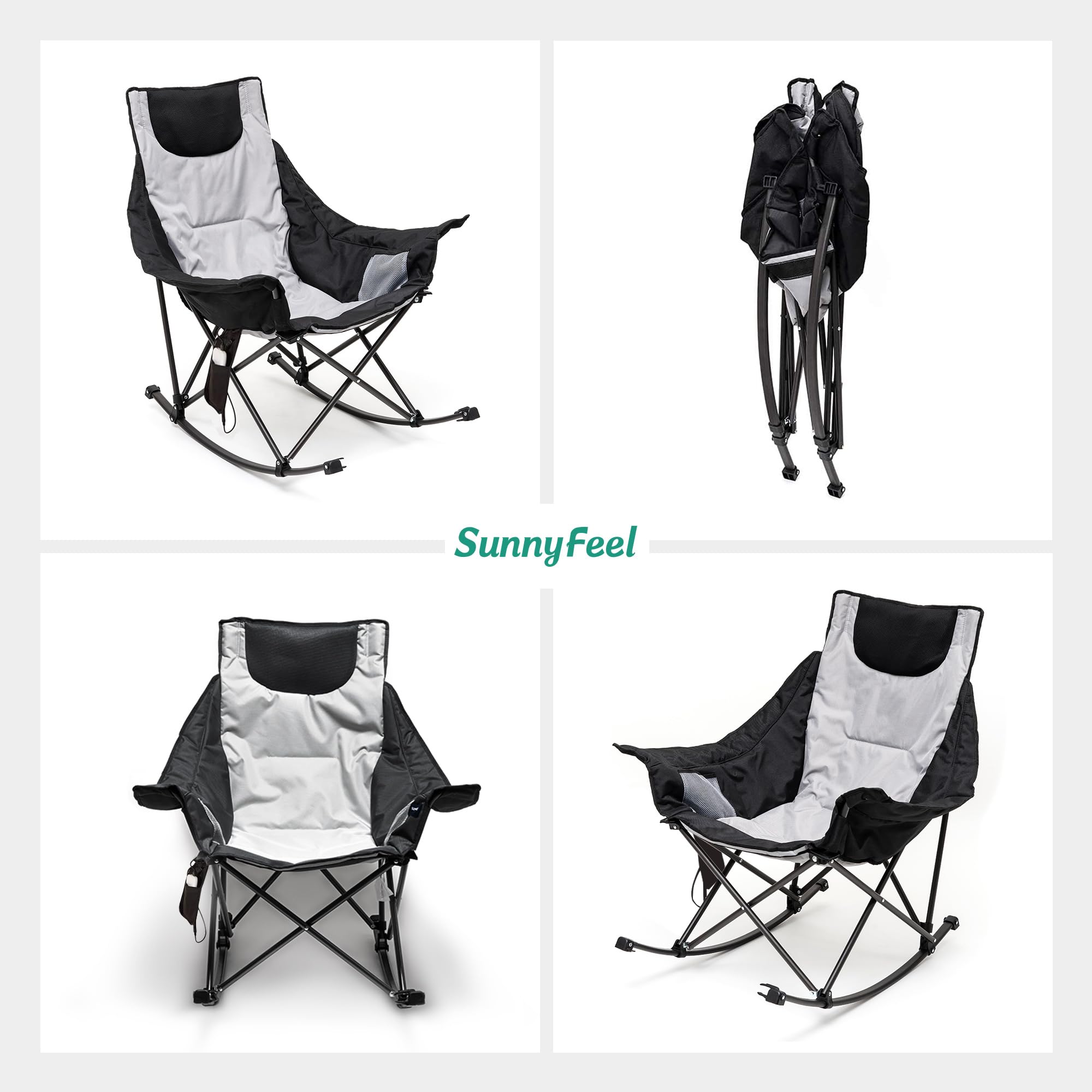 **SUNNYFEEL Heated Rocking Camping Chair - 500lbs Heavy Duty Folding Chair with Back & Seat Heating for Outdoor Sports, Patio, and Winter Camping - Fully Padded Portable Heated Rocker for Adults**    *(Perfect for camping, fishing, tailgating, backyard relaxation, and cold-weather outdoor activities!)*