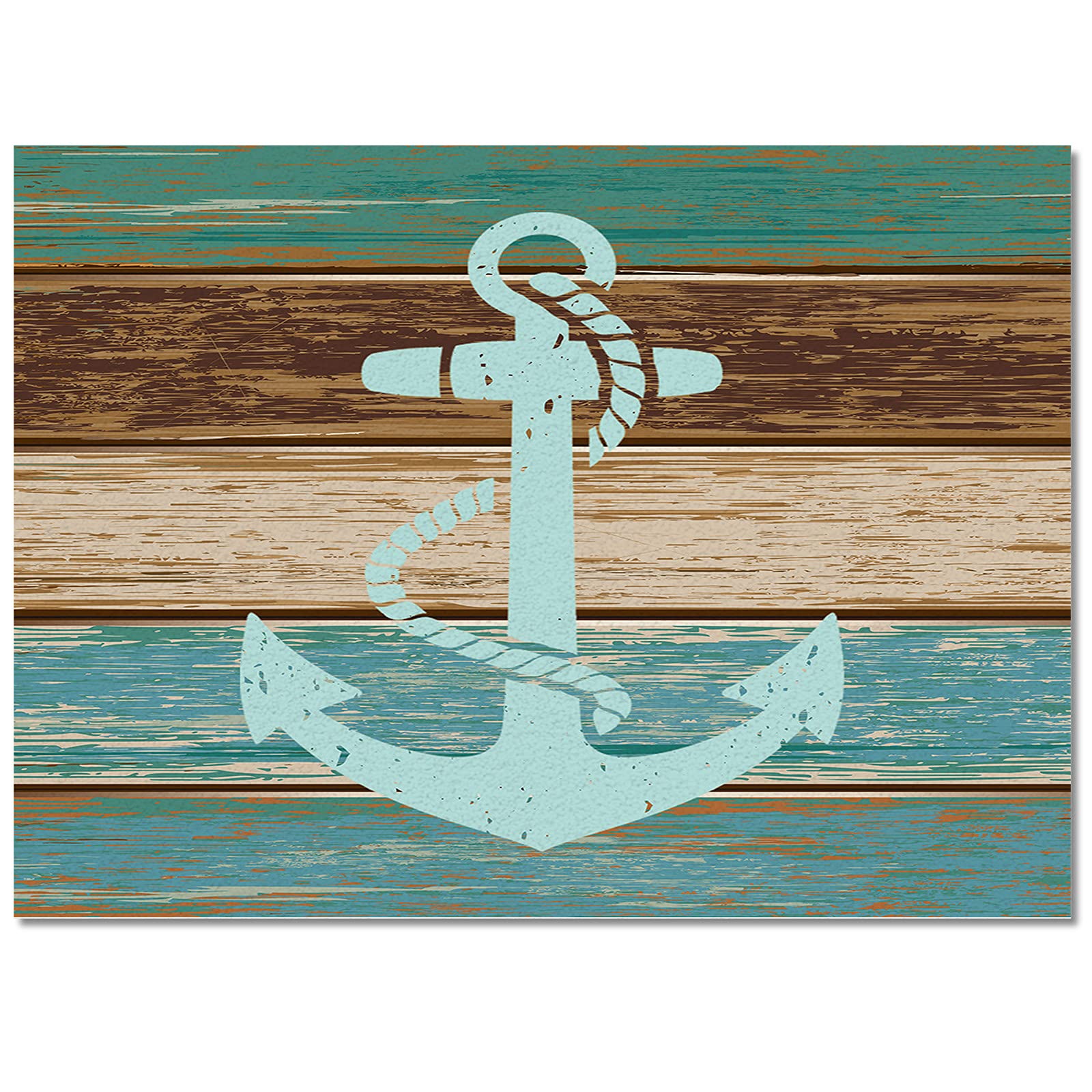 1998 Retro Nautical Anchor Print Area Rug - Durable Non-Slip Indoor Carpet in Turquoise & Brown - 60x96 Inch Rectangular Rug for Living Room, Bedroom, Kitchen Decor | Vintage Coastal Home Decor & Floor Protection