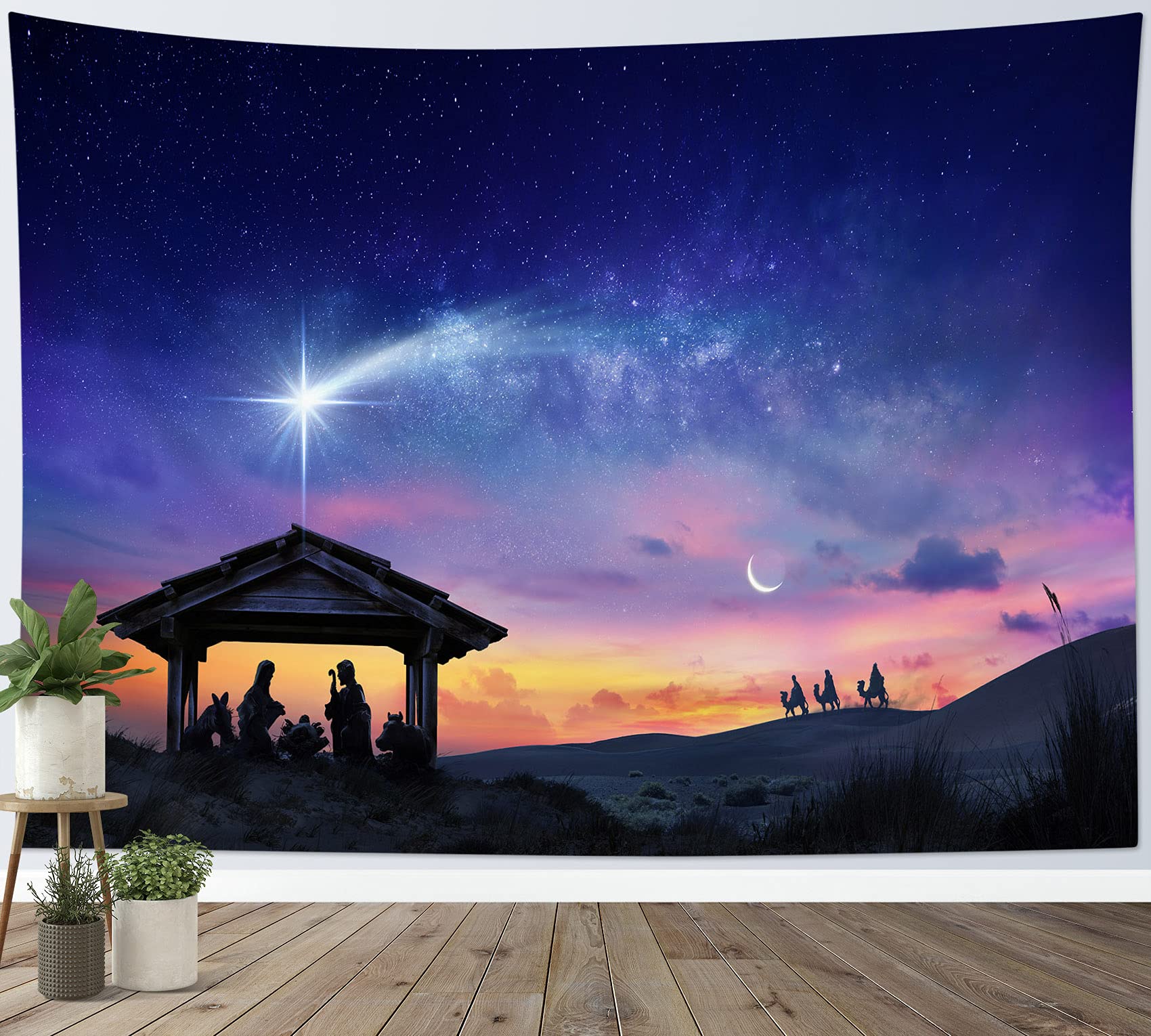 Nativity of Jesus Tapestry - Three Wise Men Wall Hanging with Star of Bethlehem, Christian Christmas Decor for Living Room, Bedroom & Dorm - 92x70.5 Inch Large Religious Tapestry - Perfect for Holiday Home Decor & Church Celebrations