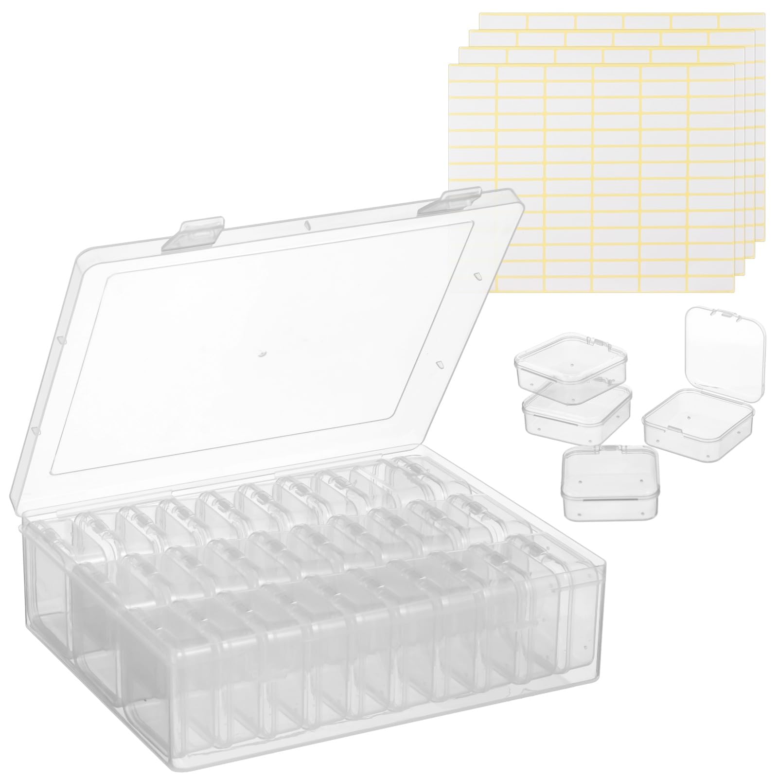 Homaisson 120-Piece Small Clear Plastic Bead Storage Containers with 4 Craft Boxes & 336 Labels - Organizer for Jewelry Making, Bracelets, Beading, Nails, Screws, Seeds & Small Parts - Perfect for DIY Crafts, Home & Office Organization