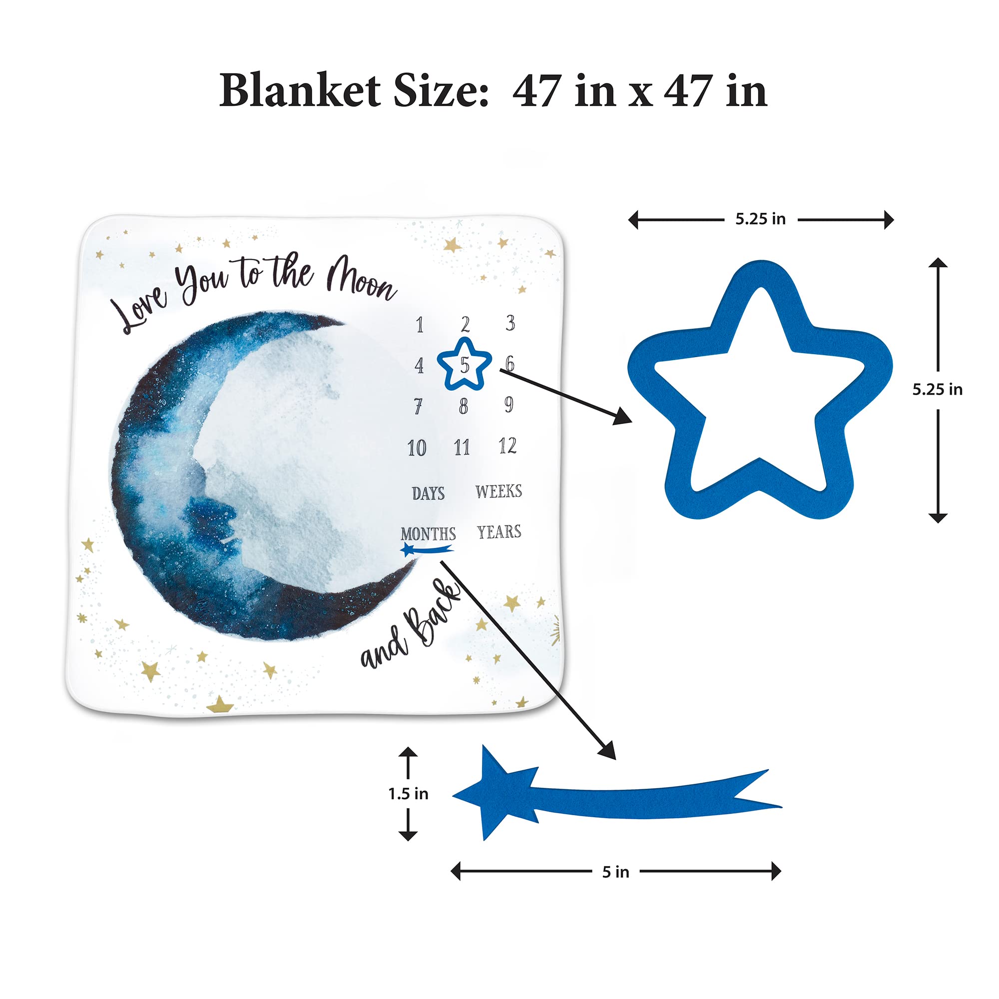 Lillian Rose 'To The Moon and Back' Baby Milestone Blanket - Dark Blue Baby Shower Gift, Newborn Photography Prop, First Birthday Keepsake