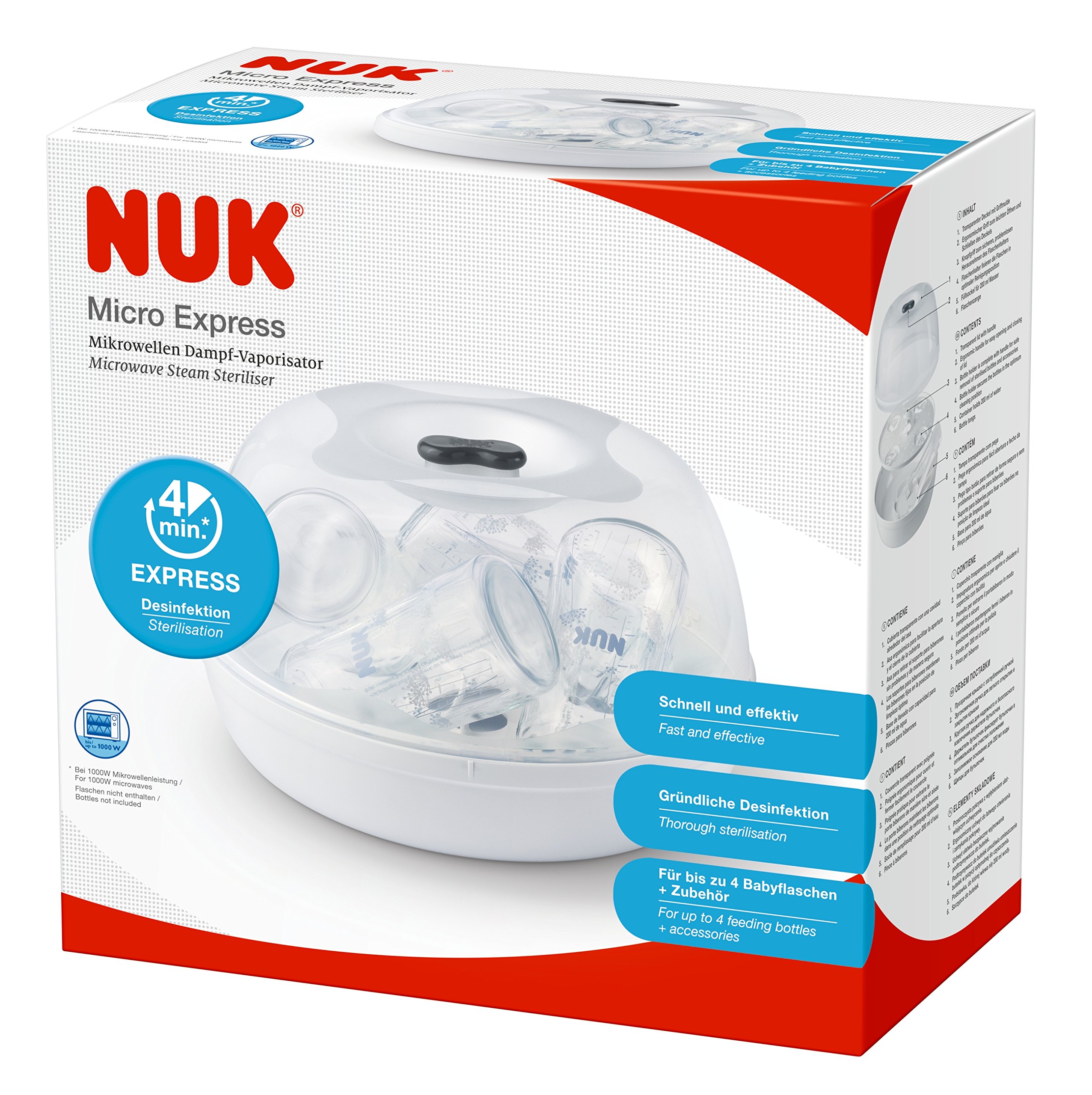 NUK Microwave Steam Sterilizer for Baby Bottles - BPA Free, Fast 5-Minute Sterilization (1 Pack) - Perfect for Travel, Daycare & Home Use