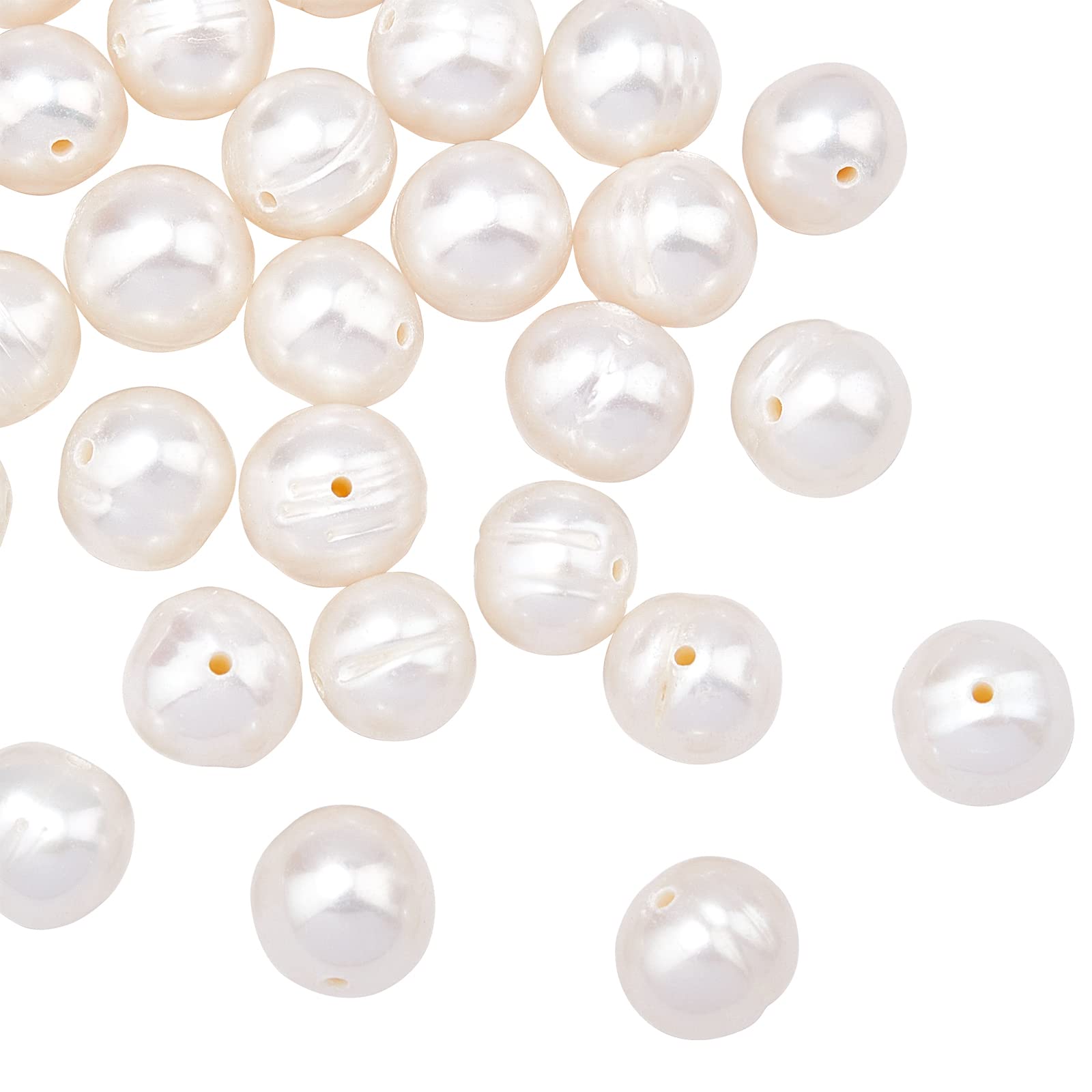 24Pcs Natural Cultured Freshwater Pearl Beads - Antique White Round Loose Pearls for Jewelry Making (0.6mm Hole) | DIY Necklace, Bracelet & Craft Projects
