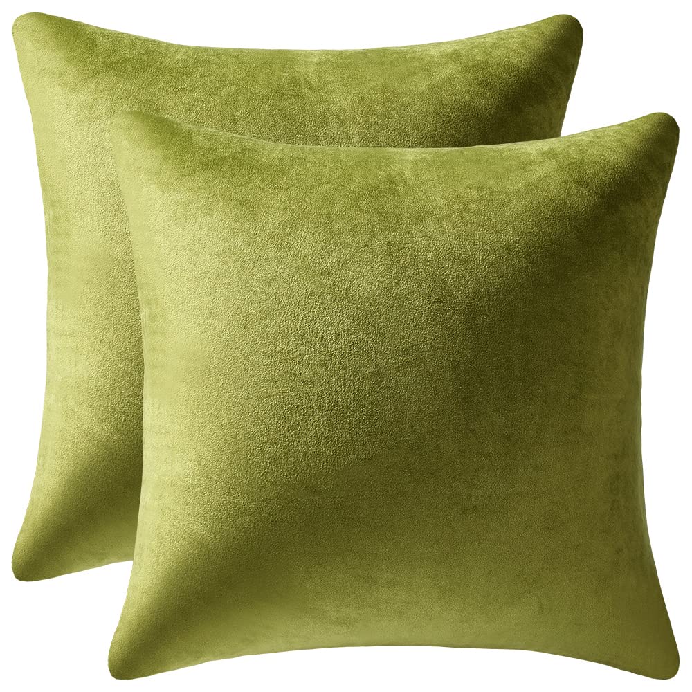 DEZENE 26x26 Inch Euro Pillow Covers Set of 2 - Soft Velvet Square Throw Pillow Cases for Couch, Sofa & Living Room - Oversized Decorative Pillow Shams in Chartreuse Green - Perfect for Home Decor, Cozy Reading Nook & Accent Pillows