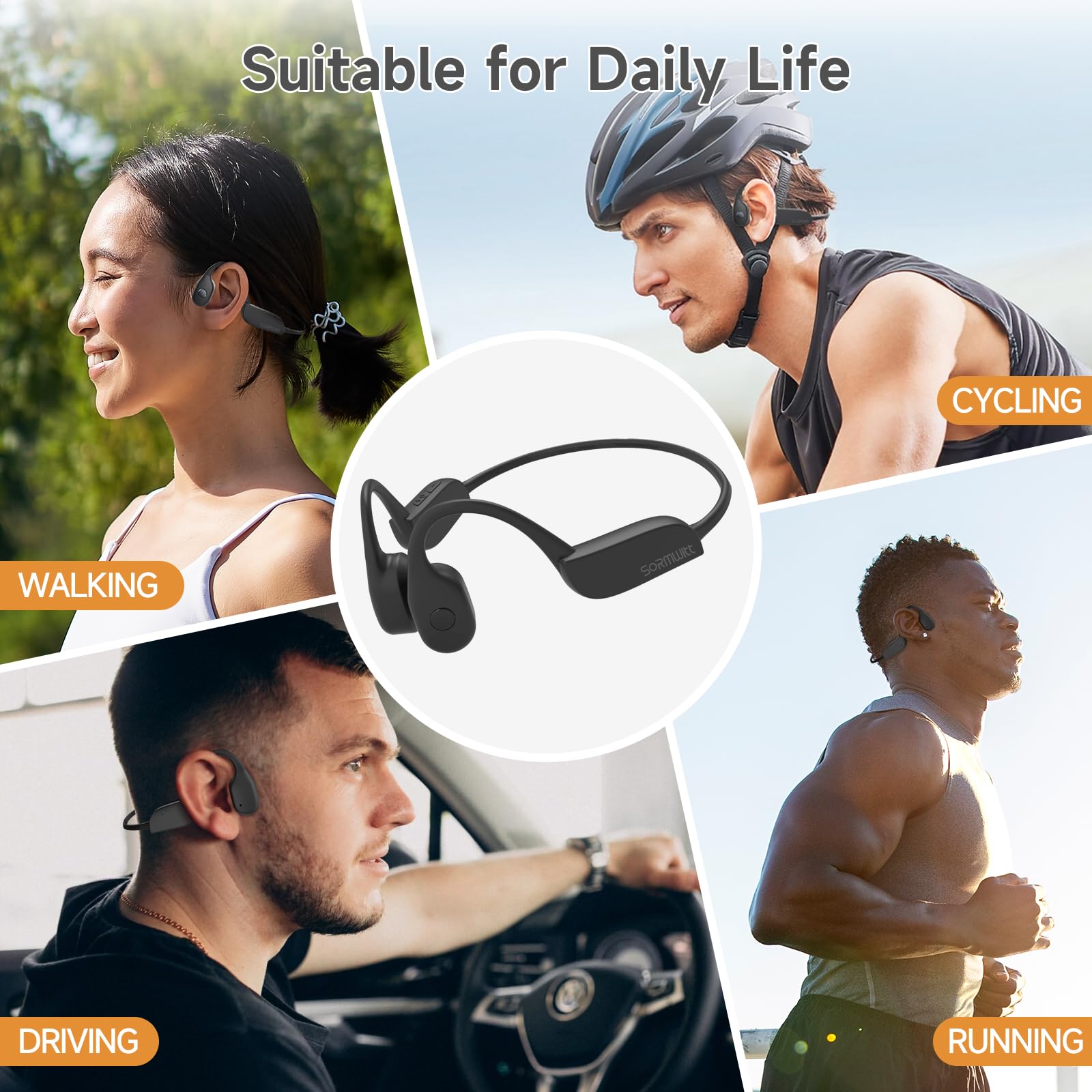 Bluetooth 5.2 Bone Conduction Headphones - Open-Ear Wireless Sport Earphones, IPX67 Waterproof for Running, Cycling, Walking - Perfect for Outdoor Activities, Gym Workouts & Commuting - Black