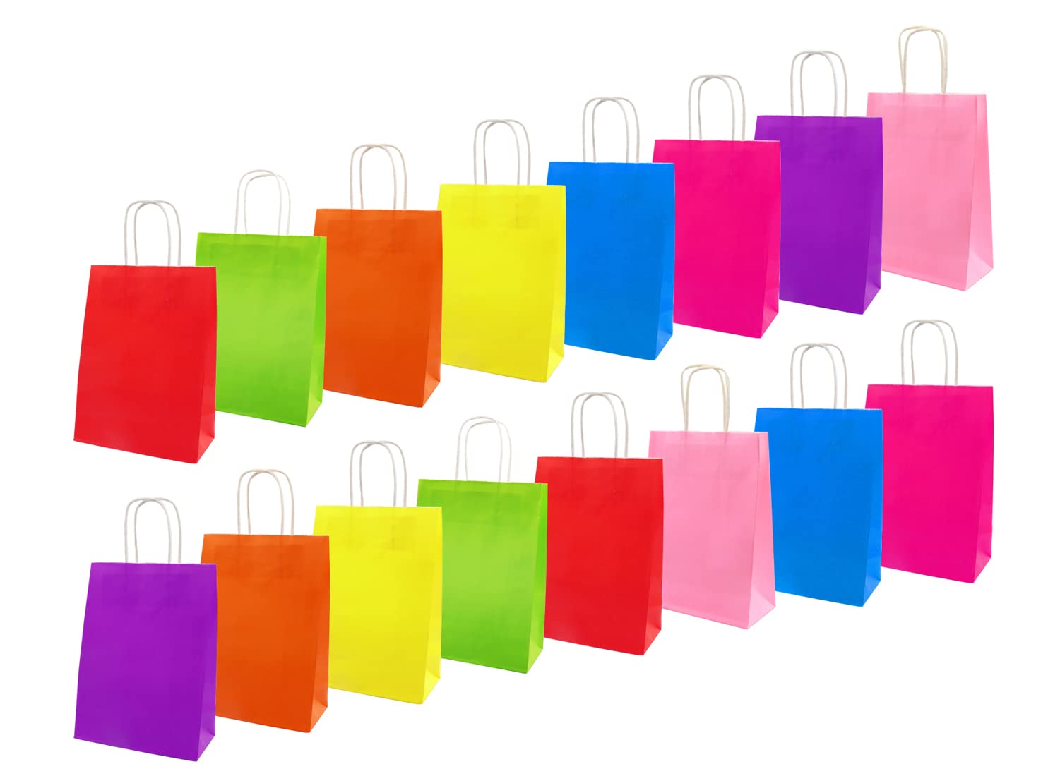 16-Piece Kraft Paper Party Favor Bags Set - 8 Assorted Colors with Handles (5.9
